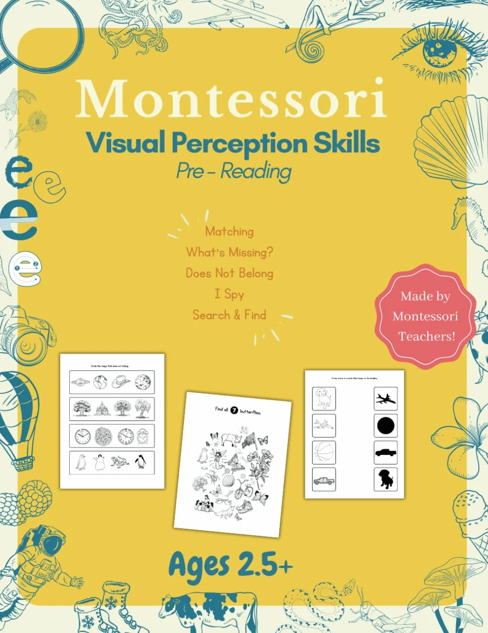 Montessori Visual Perception Skills Workbook: Pre-Reading | Preschool | Children's Activities: Prepare your child to recognize letters and numbers!