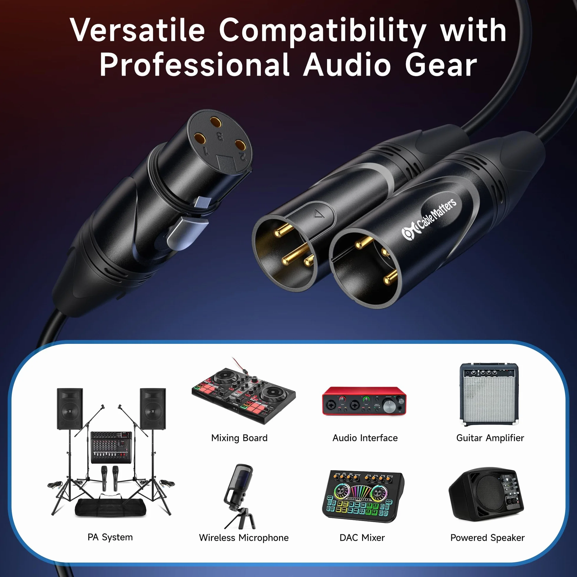 Cable Matters zbalansowany kabel rozdzielający XLR Y - 1,8 m, XLR splitter 2× męski do 1× żeński, 3-pin