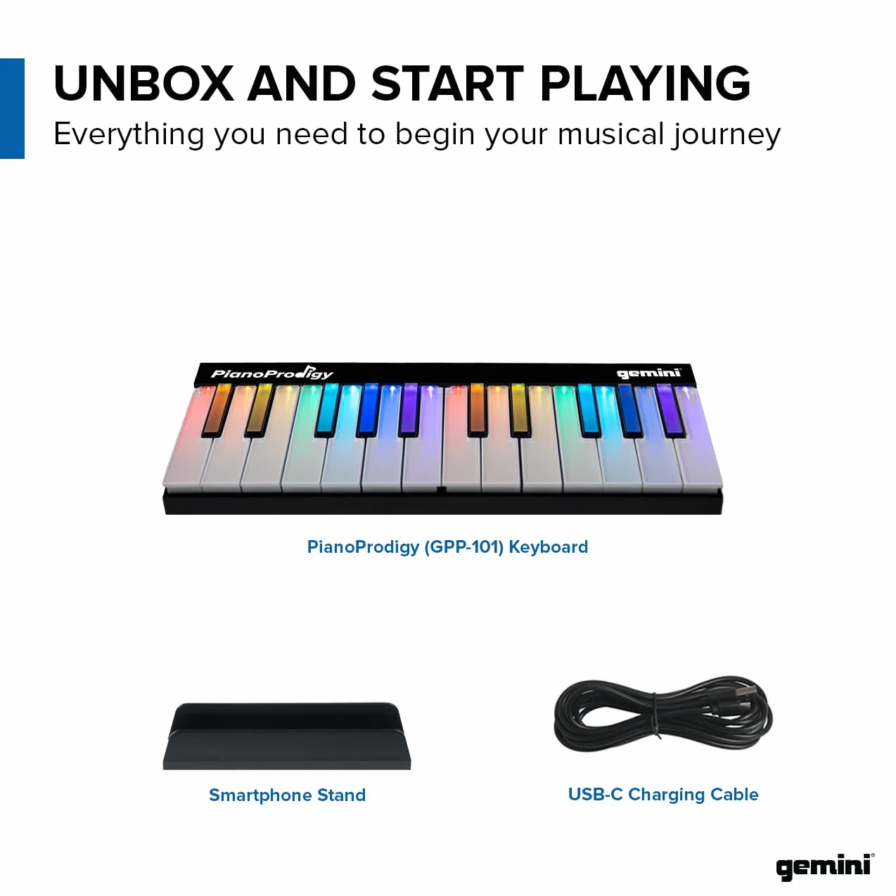 Gemini Sound PianoProdigy: GPP-101 24-klawiszowa podświetlana bezprzewodowa klawiatura MIDI