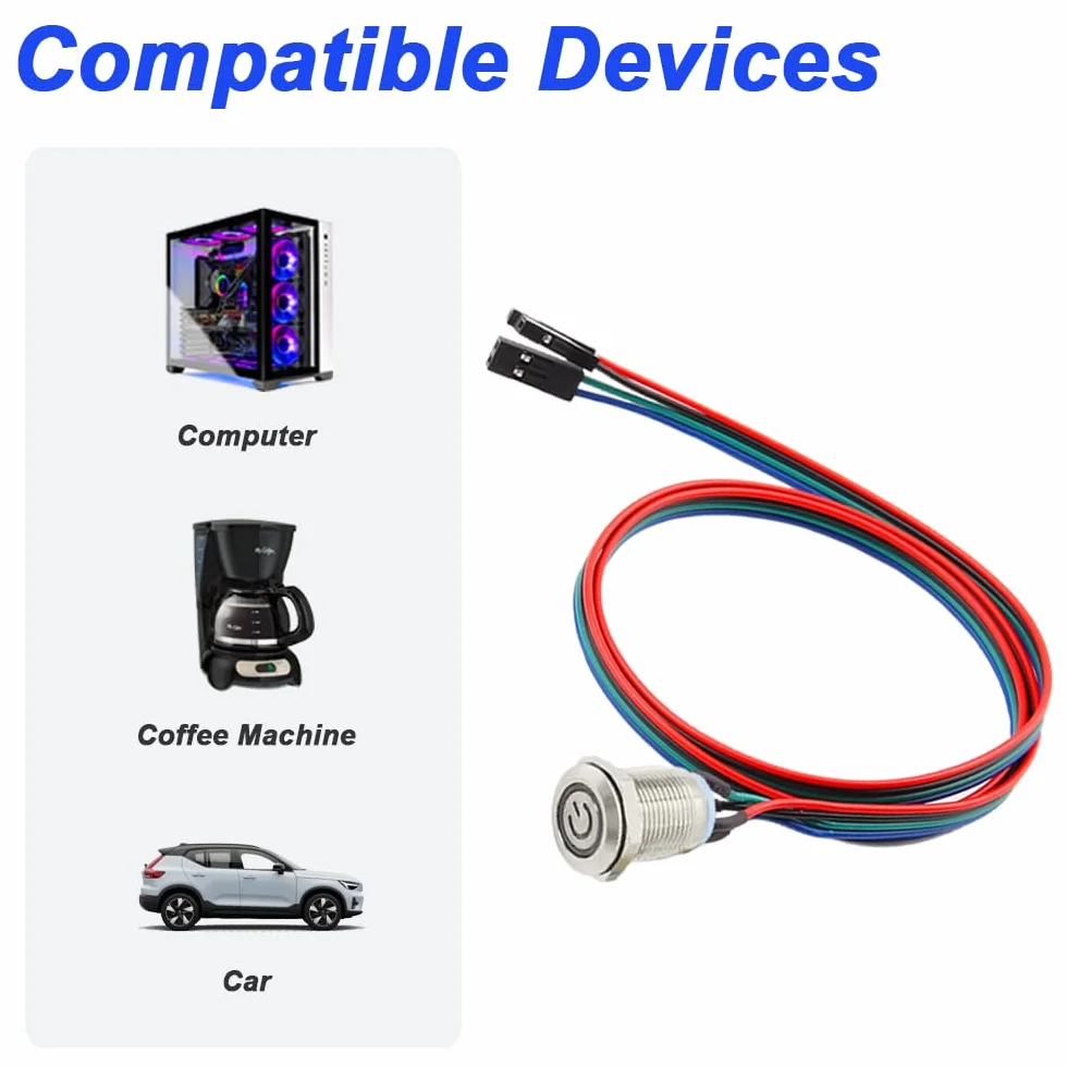 Xiatiaosann 12 mm metalowy kabel guzikowy przełącznik hosta z LED ON/OFF ATX Power Button 1 lub 2 rozdzielacze (zielony)