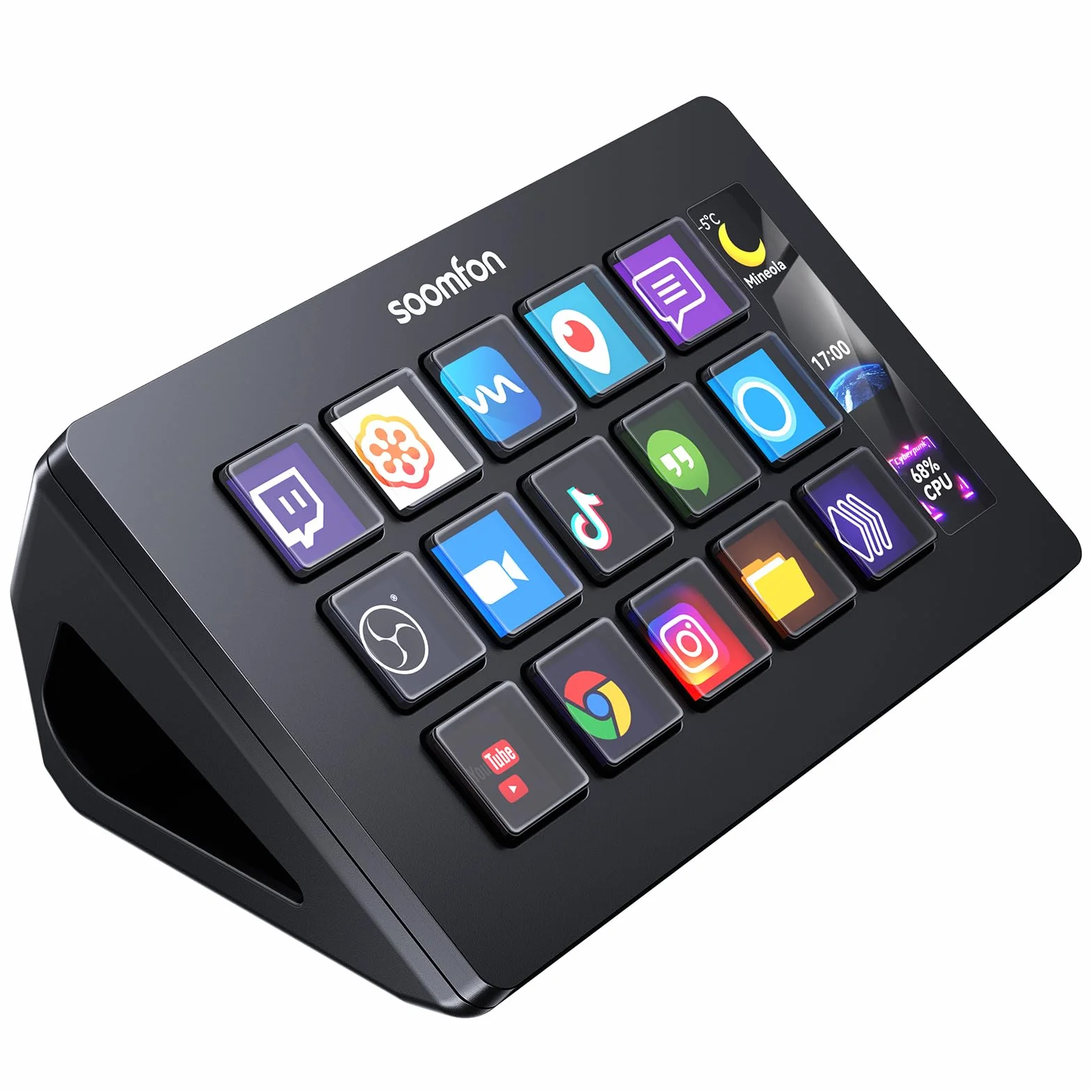 SOOMFON Studio Stream Control Deck, kontroler do sterowania nagraniami na żywo z 15 klawiszami makro i pulpitem nawigacyjnym, przyciski LCD do OBS, Twitch, YouTube, idealny do edycji wideo