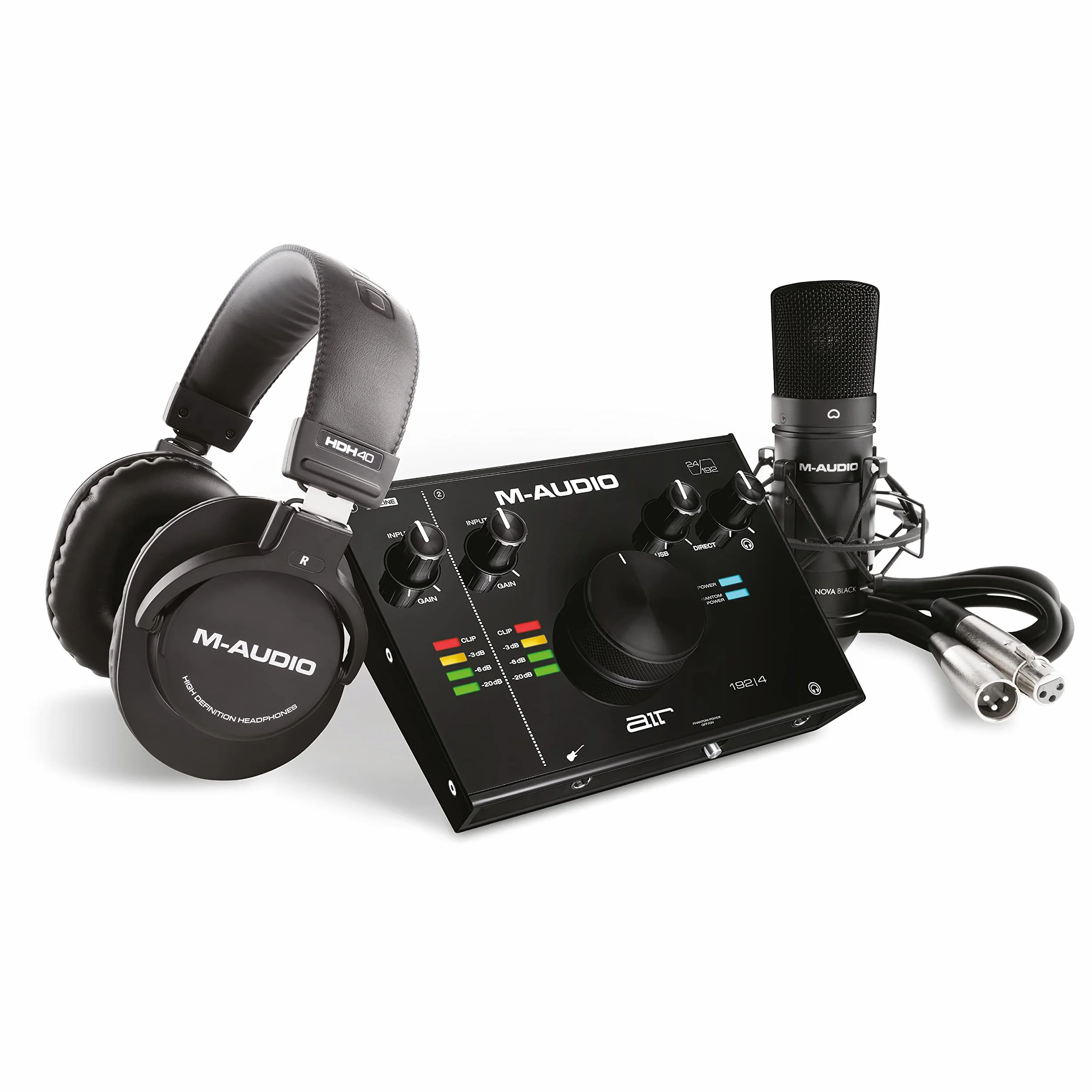 M-AUDIO AIR 192x4 Vocal Studio Pro – Interfejs audio USB z 2 wejściami i 2 wyjściami z mikrofonem pojemnościowym, uchwytem przeciwwstrząsowym, kablem XLR, słuchawkami i profesjonalnego oprogramowania