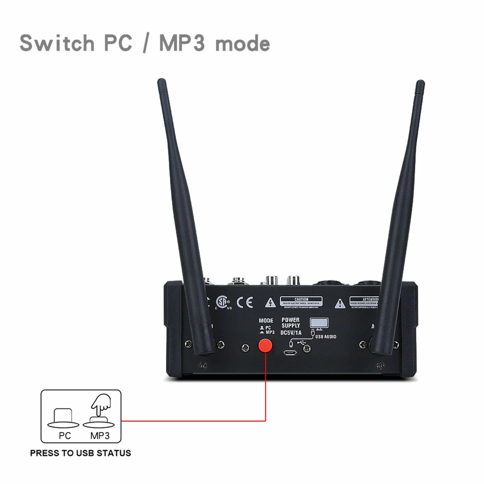 4-kanałowy Mały Mikser Bluetooth Audio z 2 Mikrofonami Bezprzewodowymi - Procesor Stereo do Transmisji na żywo