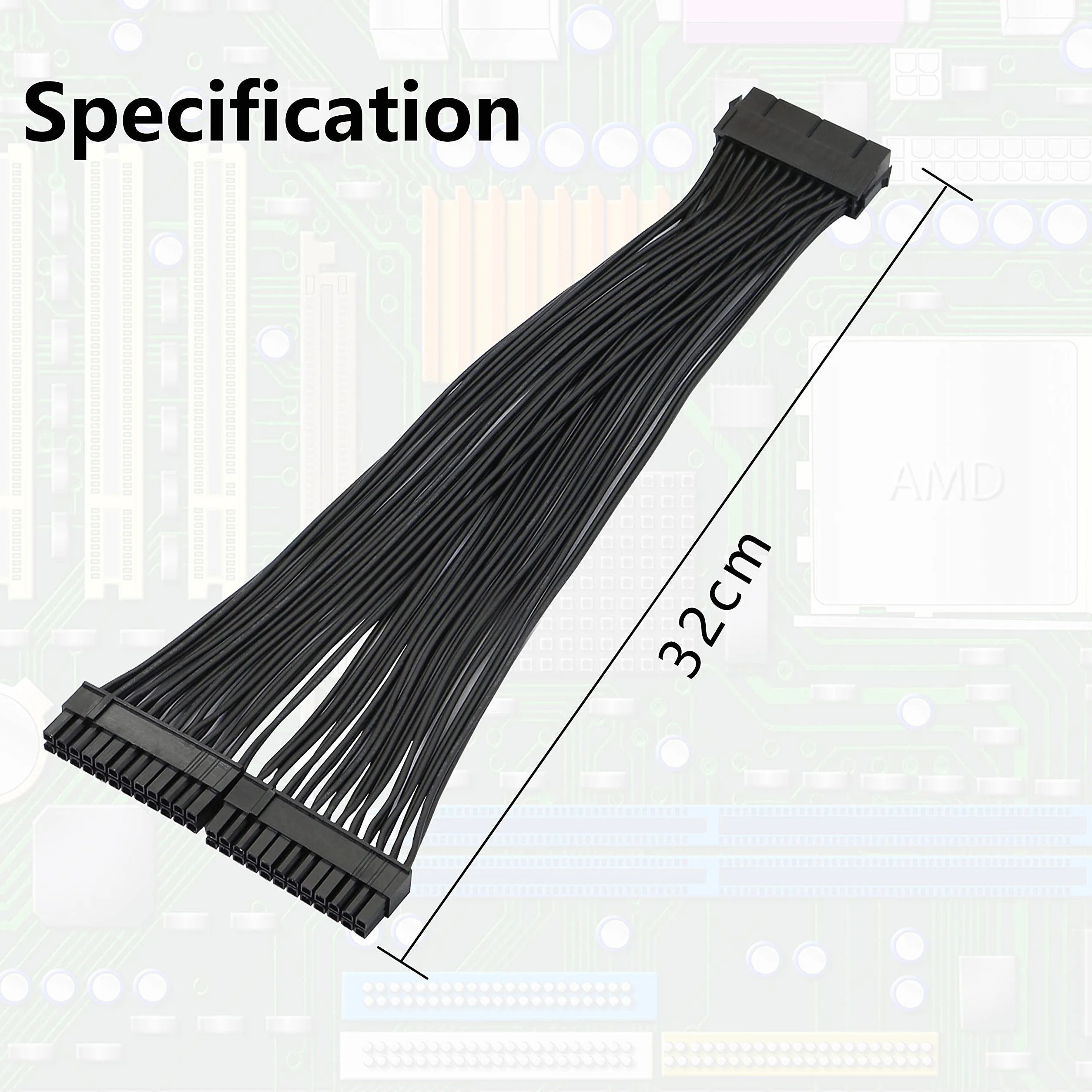 GELRHONR Podwójne zasilanie PC 24-pinowy kabel ATX Adapter płyty głównej, 24-pinowy (20 + 4) do przedłużania płyty głównej ATX zasilacz żeński na męski Y Splitter-1Ft