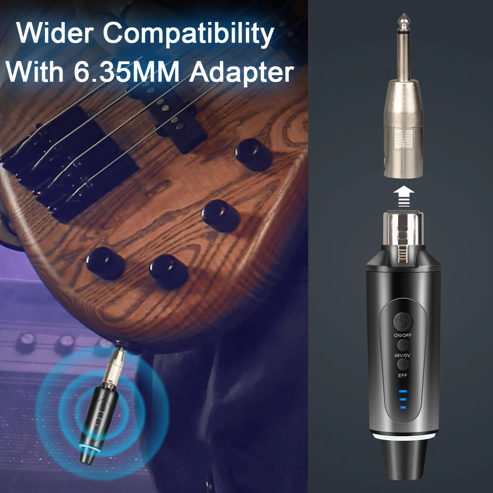 Depusheng System mikrofonu bezprzewodowego S5, bezprzewodowy nadajnik gitarowy, wtyczka XLR, do dynamicznych mikrofonów kondensatorowych 48 V, mikser audio, zasilanie fantomowe 48 V i przełącznik