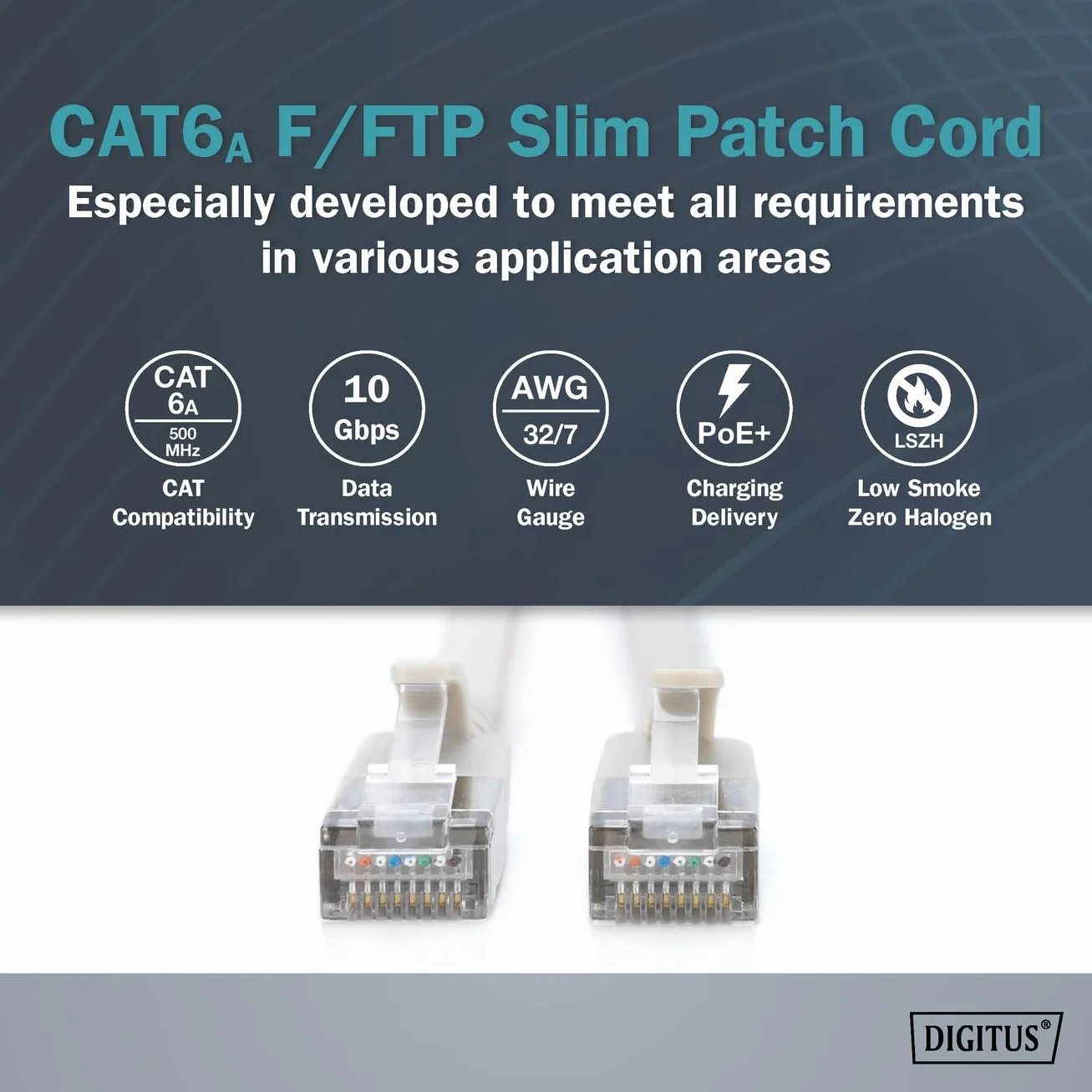 DIGITUS Kabel LAN Cat 6A – 7 m – wersja Slim AWG 32-7 – 10 Gb/s – kabel sieciowy RJ45 – F-FTP – PoE+ – LSZH – kompatybilny z Cat7, Cat6, Cat5e – szary