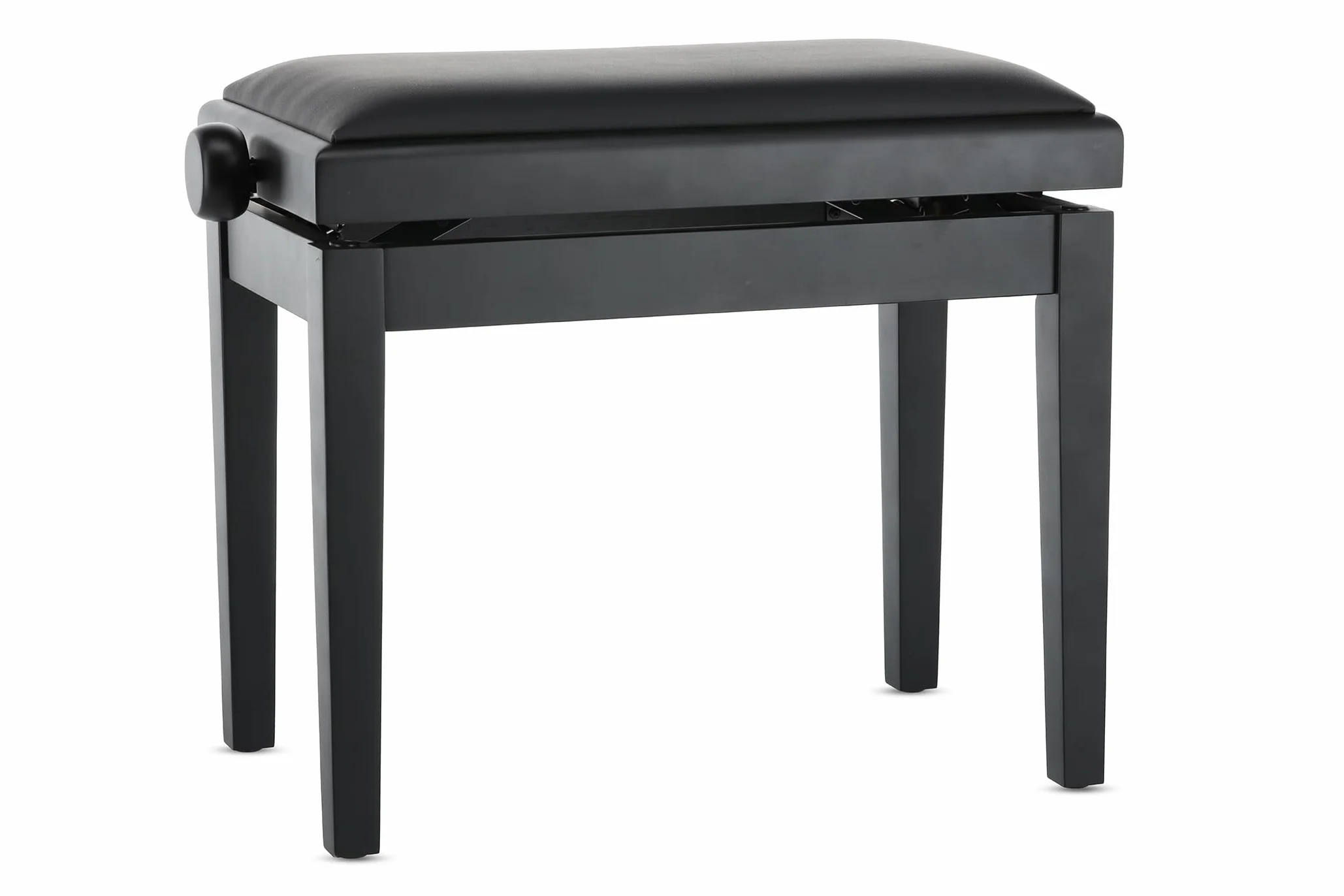 GEWA Ławka do pianina Deluxe Vinyl - Czarny mat - Lite drewno - Pokrycie siedziska z winylu - Siedzisko 52x30cm - Regulowana wysokość - Mocowanie o wysokiej wytrzymałości - Obciążenie niszczące 2t