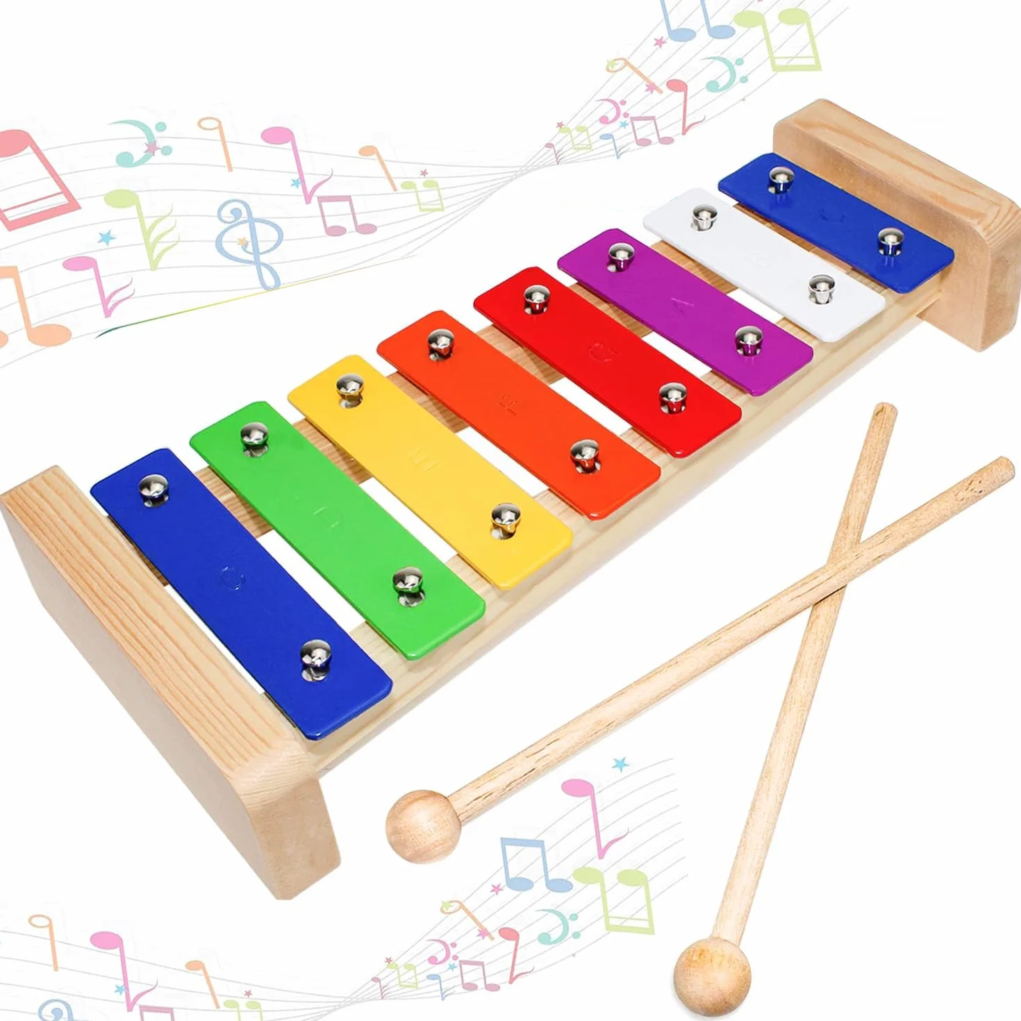 Ksylofon dla Dzieci, Ksylofon Chime Drewniane, Rytmiczne Instrumenty Muzyczne, Ksylofon z 2 czerepkami dla Dorosłych i Dzieci, Chime jako Zabawka i Prezent