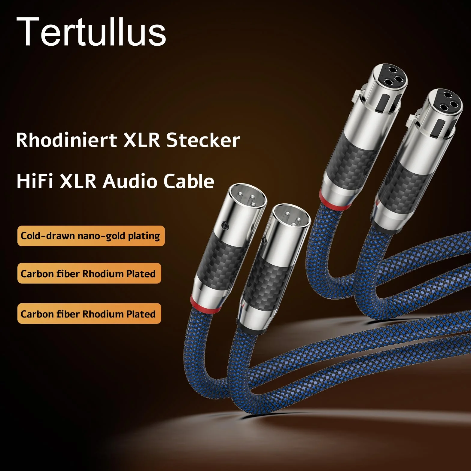 Tertullus - Wysokiej klasy kabel audio XLR 1m do srebrnego gniazda stereo OFC do CD, wzmacniacza mocy, głośnika monitora, wzmacniacza słuchawkowego