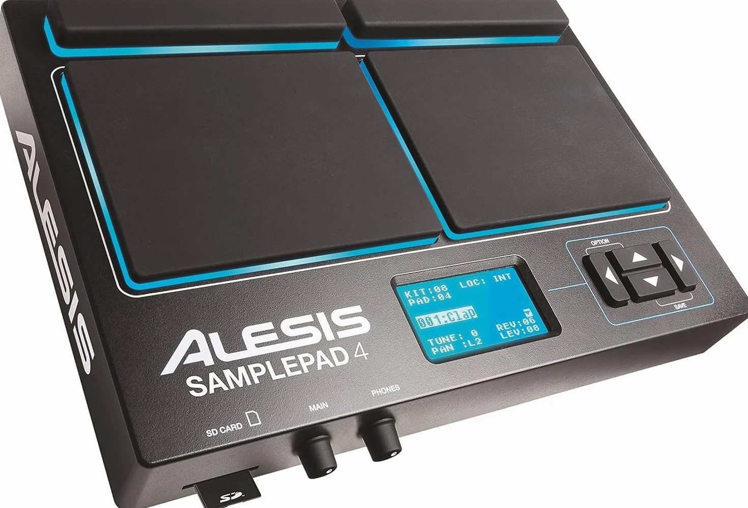 Alesis Sample Pad 4 - Kompaktowy instrument perkusyjny i wyzwalacz próbek z 4 czułymi na prędkość padami, 25 dźwiękami bębnów i gniazdem na kartę SD/SDHC