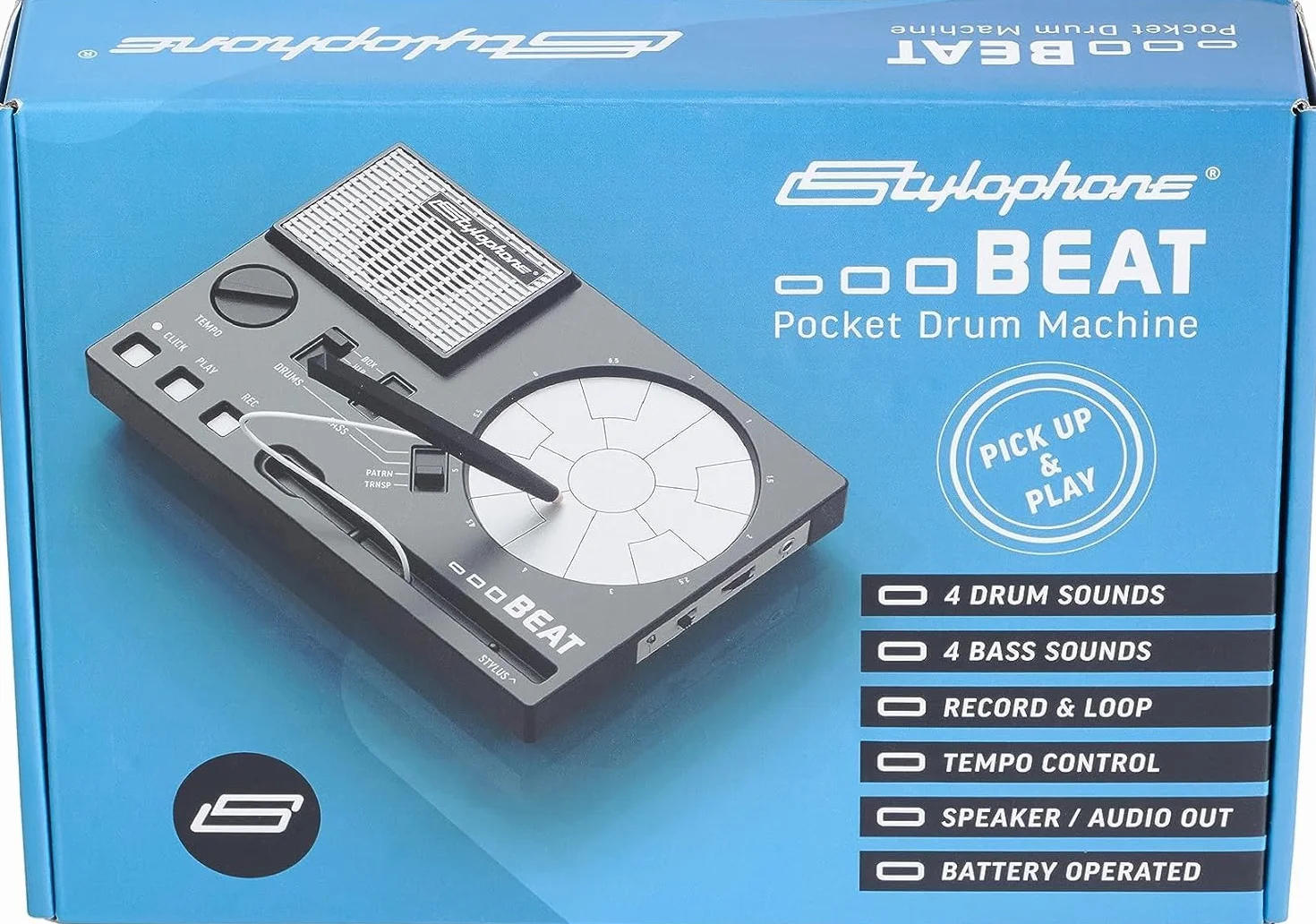 Stylophone Beat - kompaktowa maszyna perkusyjna z rysikiem | 4 zestawy perkusyjne i 4 dźwięki basowe | Rhythm Machine Beat Maker | Drum Loop Machine