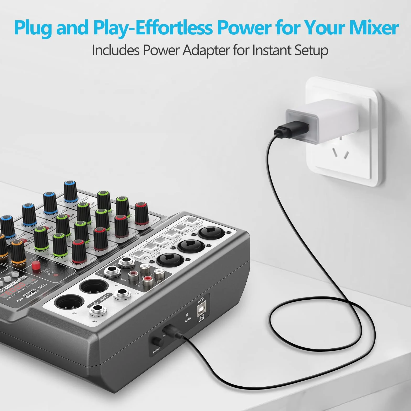 Aveek 5-kanałowy mikser audio, konsola miksująca z efektem opóźnienia pogłosu USB Bluetooth, wejście 48 V Phantom Power Stereo DJ miksery do nagrywania, transmisji na żywo, podcastów, karaoke