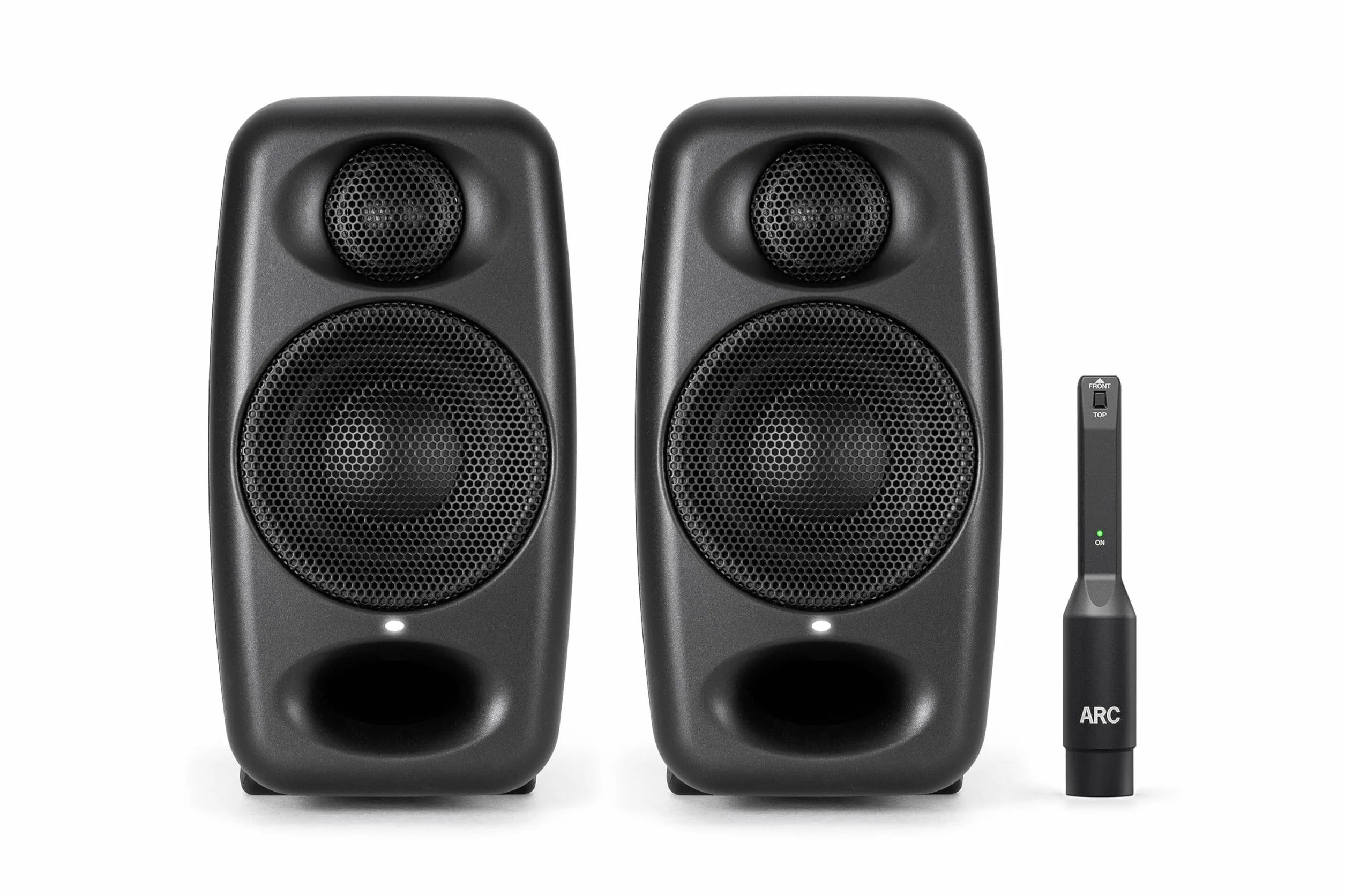 IK Multimedia iLoud Micro Monitor Pro - Pair - 2-Way bi-amped, highly portable, digitally controlled compact reference studio monitors. X-MONITOR. Incl. ARC calibration mic. Black.