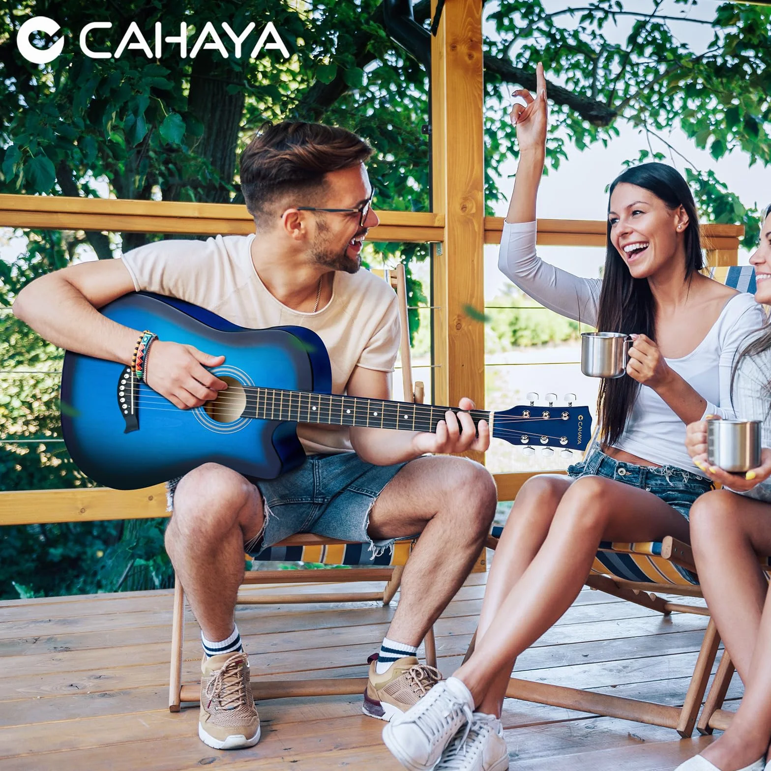 CAHAYA Gitara akustyczna z drewna lipowego, 38 cali, zestaw gitar akustycznych dla początkujących, dzieci i dorosłych, w zestawie z torbą do noszenia, strunami zapasowymi, kapodastrem, kostkami,