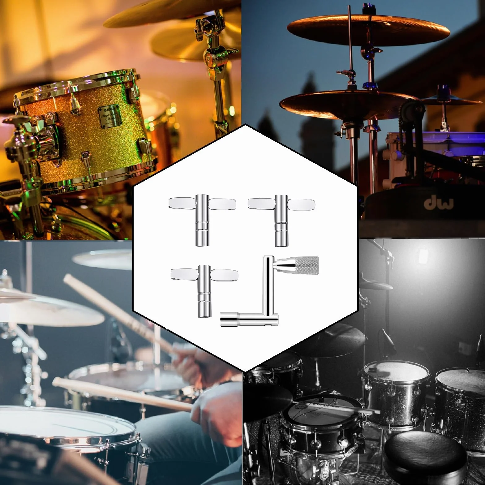 Bavooty Klucz Perkusyjny, 4 sztuki, Srebro, Metalowy, Tuning Keys, Do Instrumentów Perkusyjnych