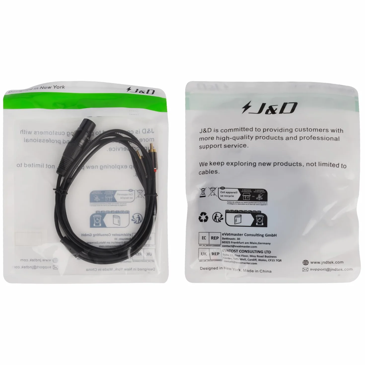 J&D XLR do 2 RCA Y kabel krosowy z PCW nieoprawiony niewyważony podwójny RCA męski na XLR żeński stereo audio interconnect adapter do głośnika kondensatora mikrofonu mikser AMP, 6 stóp