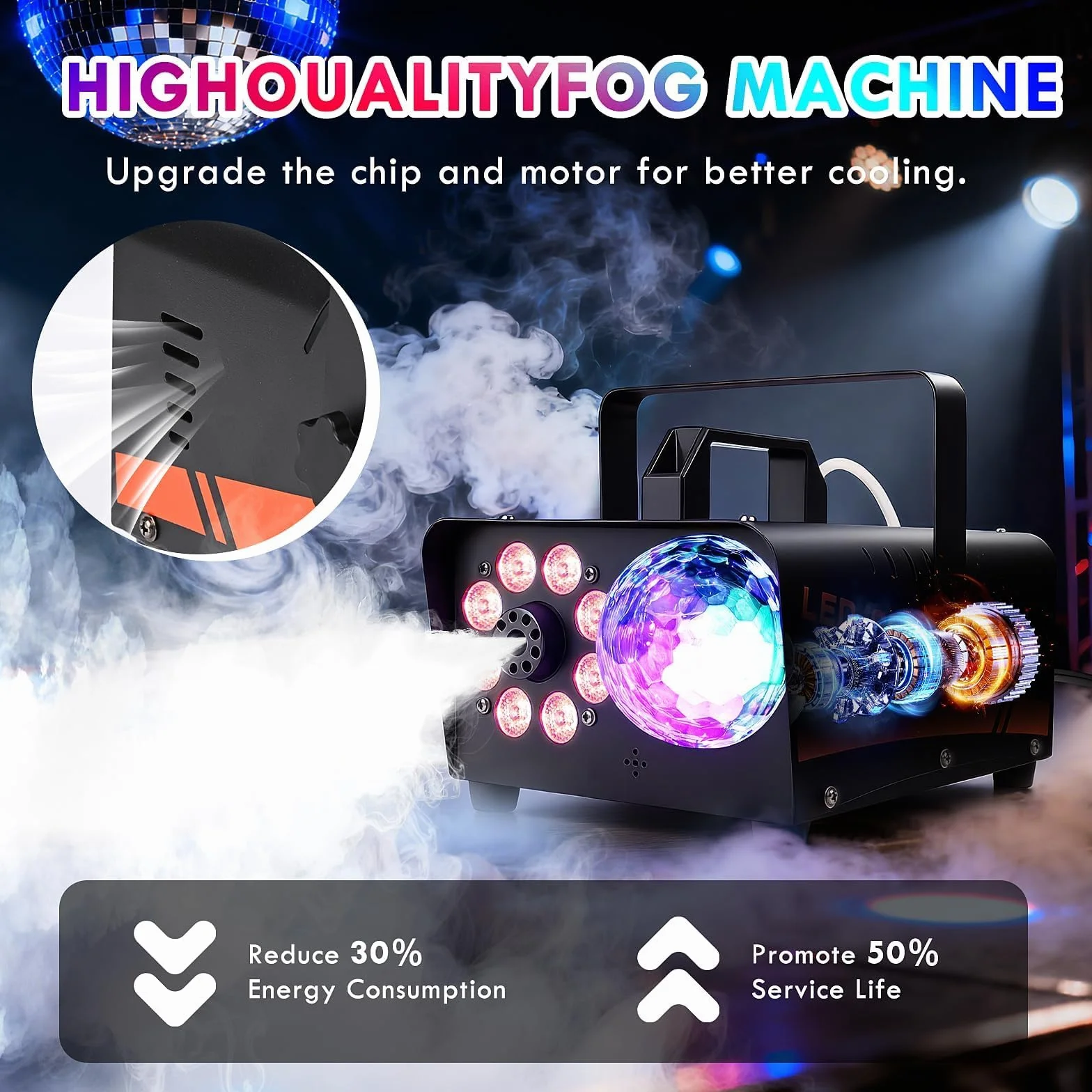 Wytwornica Dymu 600W (3000 CFM) z LED RGB 13 Kolorów – Maszyna do Dymu z Pilotem Przewodowym i Bezprzewodowym, Efekt Disco, na Imprezy, DJ, Wesele, Halloween, Scena, Wew./Zew