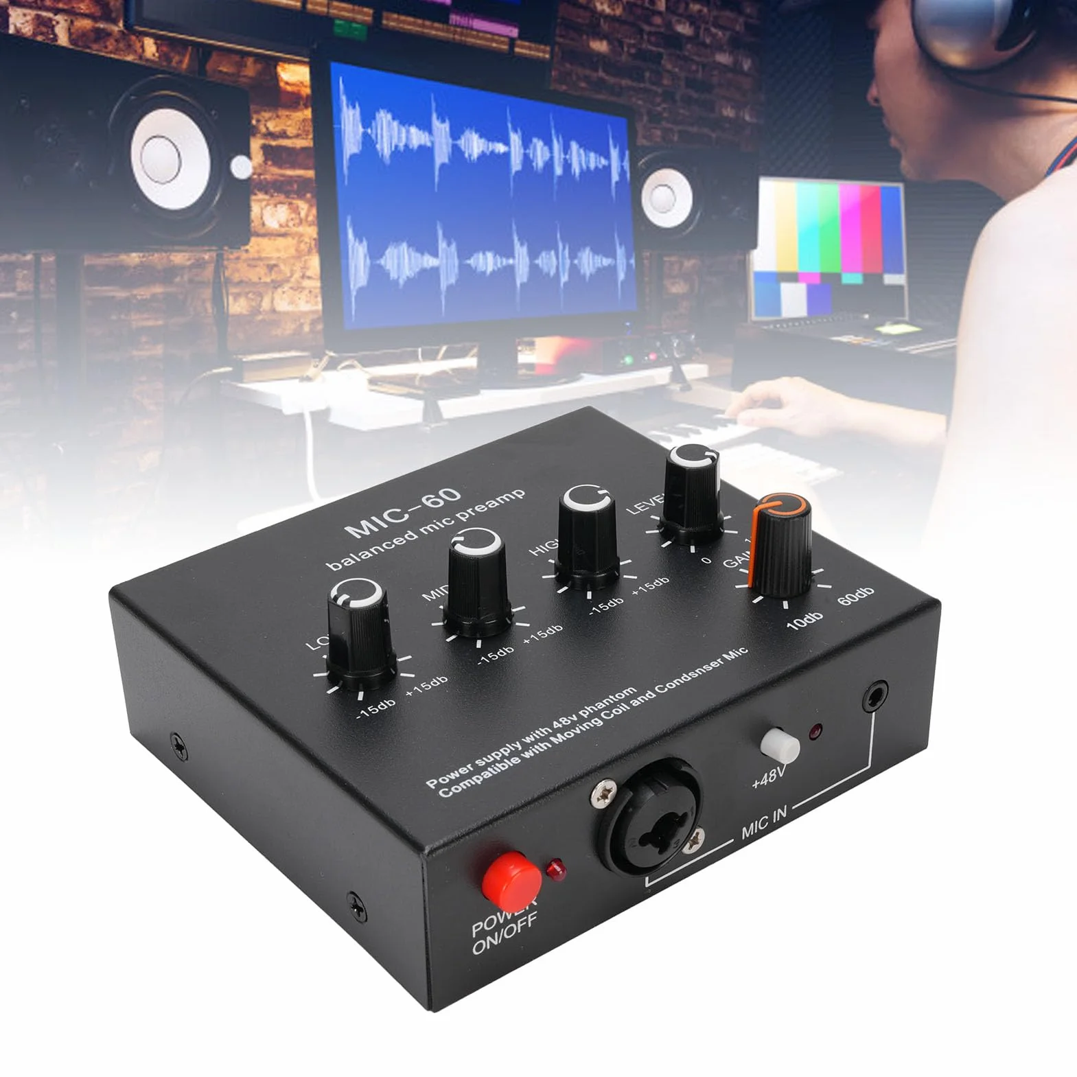 Wzmacniacz mikrofonowy mikrofon przedwzmacniacz wzmocnienie mikrofonu 48 V zasilacz mikrofon przedwzmacniacz do dynamicznego kondensatora XLR 3,5 mm 6,35 mm wejścia (z kablem XLR)