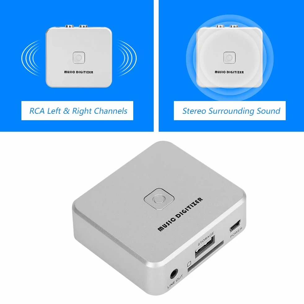 Mugast Digitizer muzyczny, Mugasto9cbztx2gi, interfejs USB, uchwyt na blacie, analogowy konwerter audio na MP3 z portami 3,5 mm i