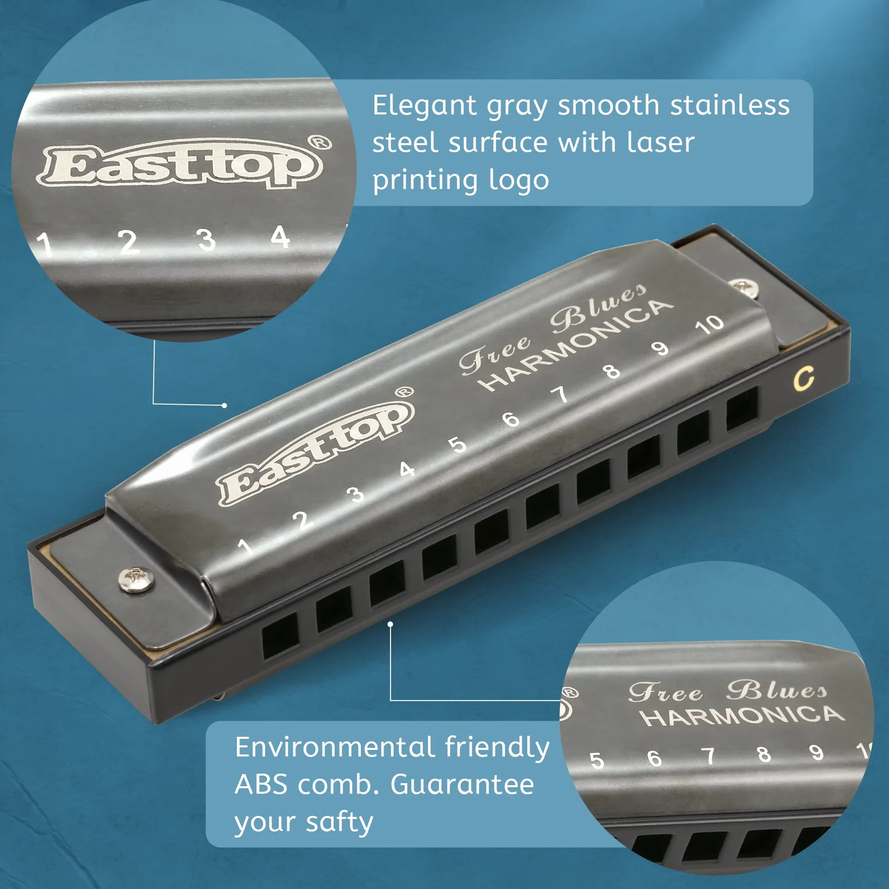 East top Harmonijka C Harmonijka diatoniczna niebieska 10 otworów diatoniczna blues harmonijka dla profesjonalnych graczy, początkujących, studentów, dorosłych na prezent