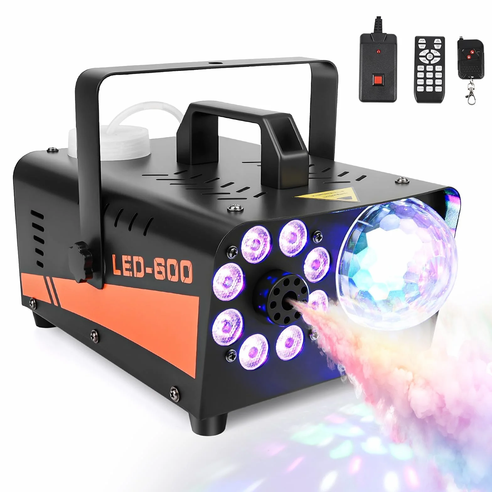 Wytwornica Dymu 600W (3000 CFM) z LED RGB 13 Kolorów – Maszyna do Dymu z Pilotem Przewodowym i Bezprzewodowym, Efekt Disco, na Imprezy, DJ, Wesele, Halloween, Scena, Wew./Zew