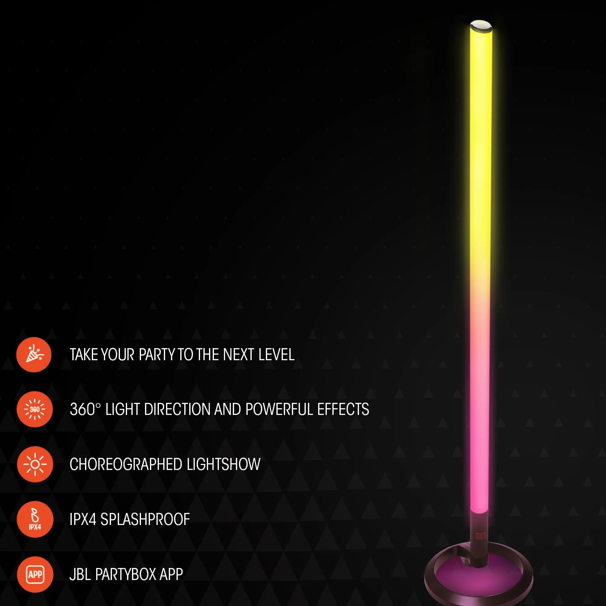 JBL PartyLight Stick, przenośna Bluetooth listwa świetlna PartyBox, oświetlenie LED RGB 360°, bateria 8H