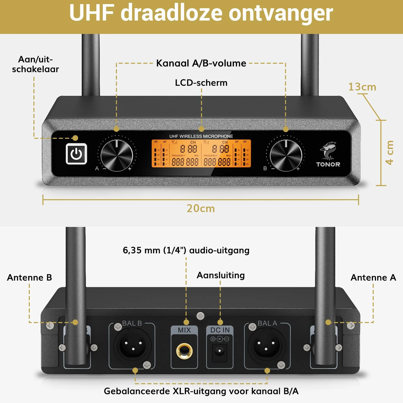 TONOR bezprzewodowy mikrofon UHF, profesjonalny, dynamiczny, podwójny mikrofon, ręczny system mikrofonowy, zestaw KTV, do karaoke, na imprezę, dla DJ, do kościoła, 60 m, TW820, Czarny i Czerwony