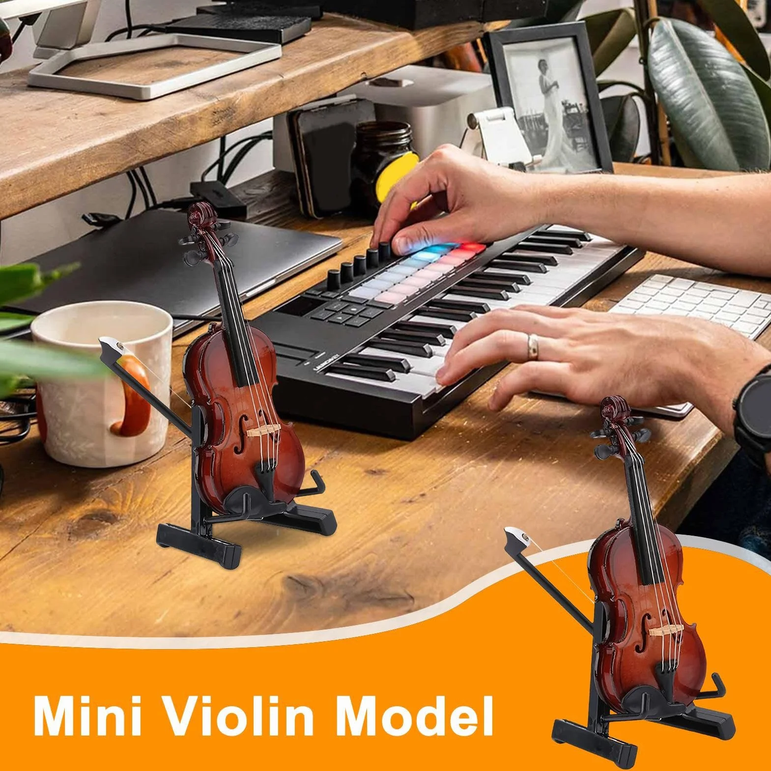 Miniaturowe skrzypce – mini instrument muzyczny, model skrzypiec ze stojakiem – przedmiot kolekcjonerski, dekoracja biurko do salonu, gabinetu, biura
