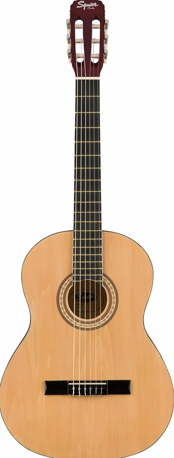 Squier by Fender SA-150N klasyczna gitara akustyczna, nylonowa struna, idealna gitara dla początkujących, naturalna, w zestawie bezpłatne lekcje wirtualne