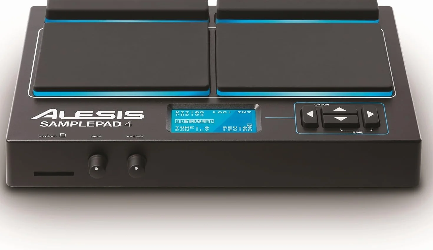 Alesis Sample Pad 4 - Kompaktowy instrument perkusyjny i wyzwalacz próbek z 4 czułymi na prędkość padami, 25 dźwiękami bębnów i gniazdem na kartę SD/SDHC