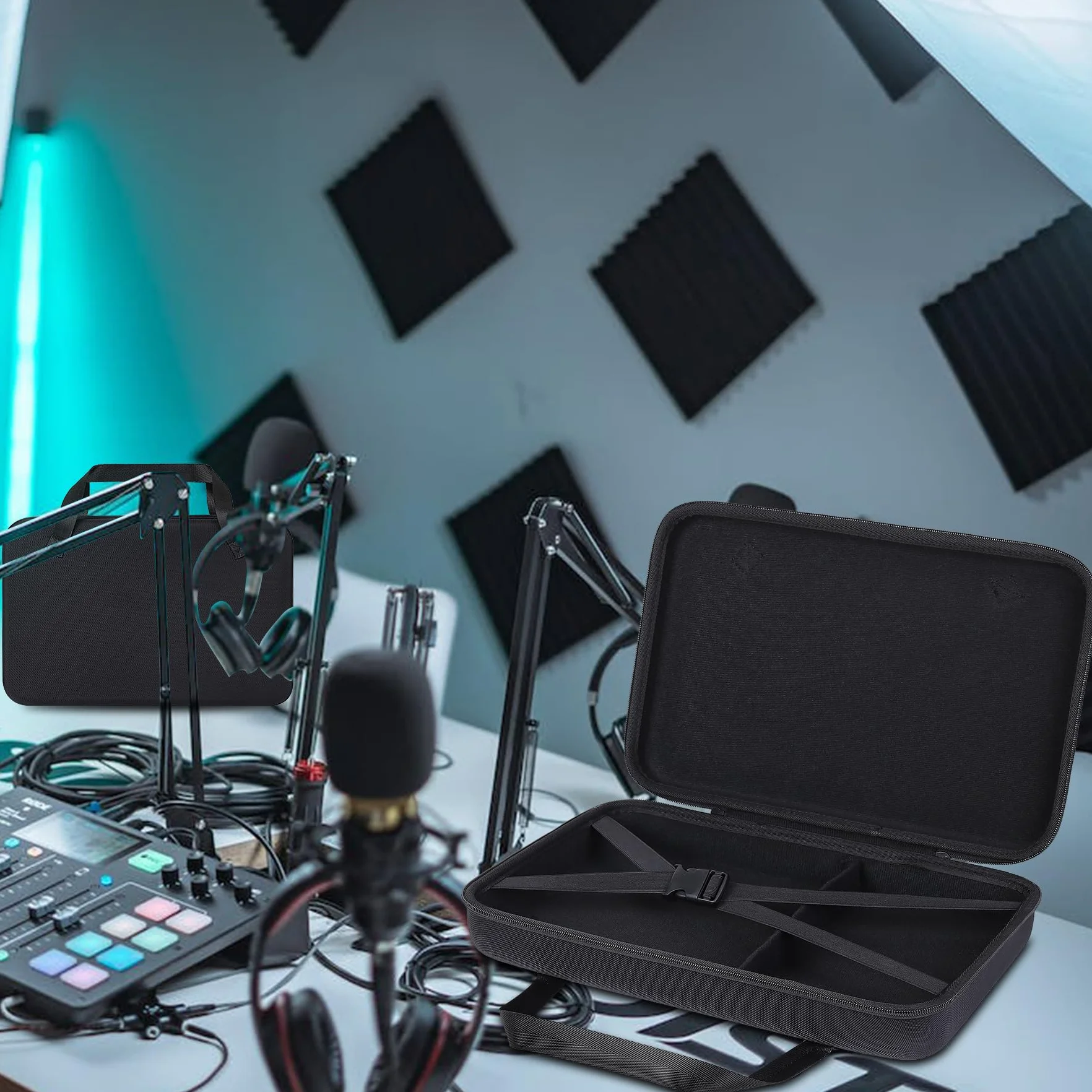 Khanka Twardy futerał do przenoszenia kompatybilny z RØDECaster Pro II All-in-One Production, ochronny pokrowiec podróżny do RØDE Caster Pro II, Czarny, Duo, Klasyczny