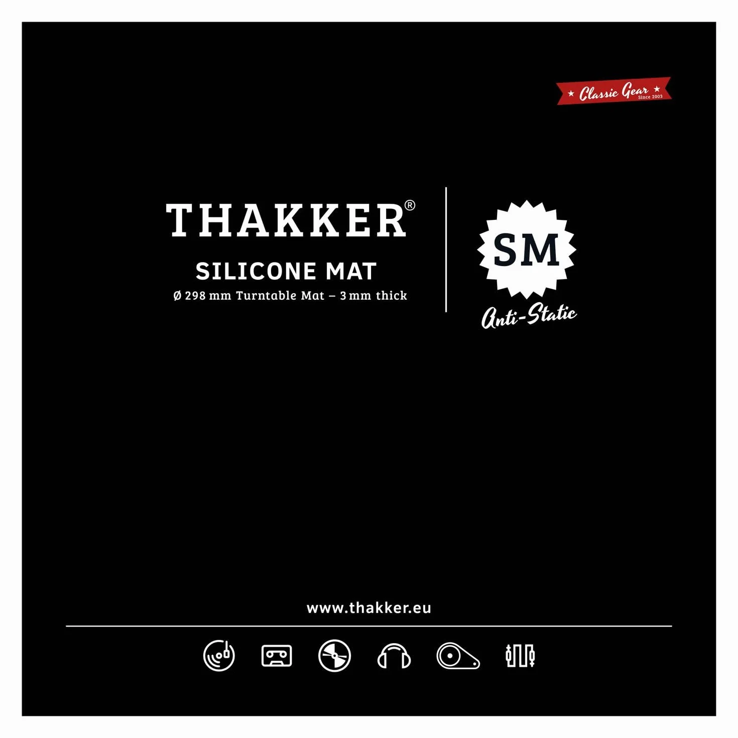 THAKKER Mata silikonowa – antystatyczna silikonowa mata gramofonowa, czarna, grubość 3 mm | średnica 298 mm | do gramofonu 12'