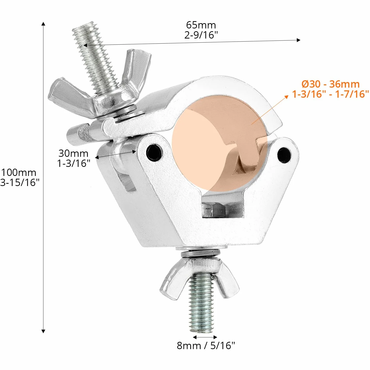 QWORK® 8 szt. zacisków poprzecznych — 30-36 mm — udźwig 100 kg — zaciski ze stopu aluminium do oświetlenia scenicznego reflektory punktowe oświetlenie z ruchomą głowicą