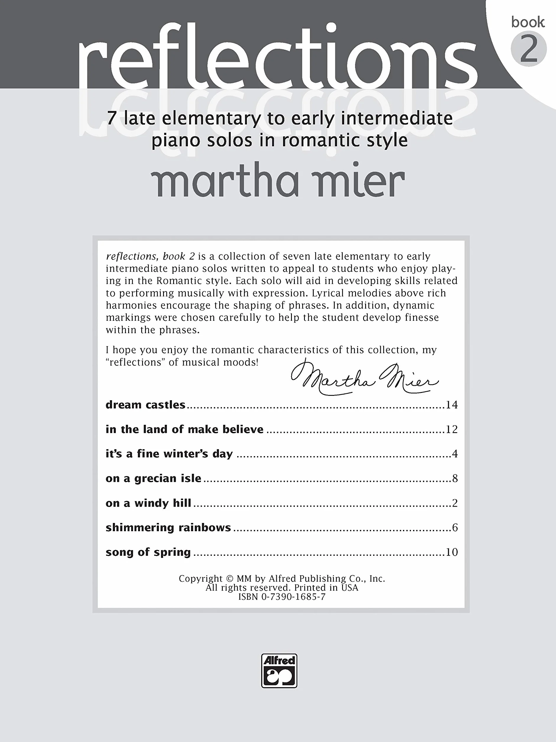 Reflections Book 2: 7 late elementary to early intermediate piano solos in romantic style