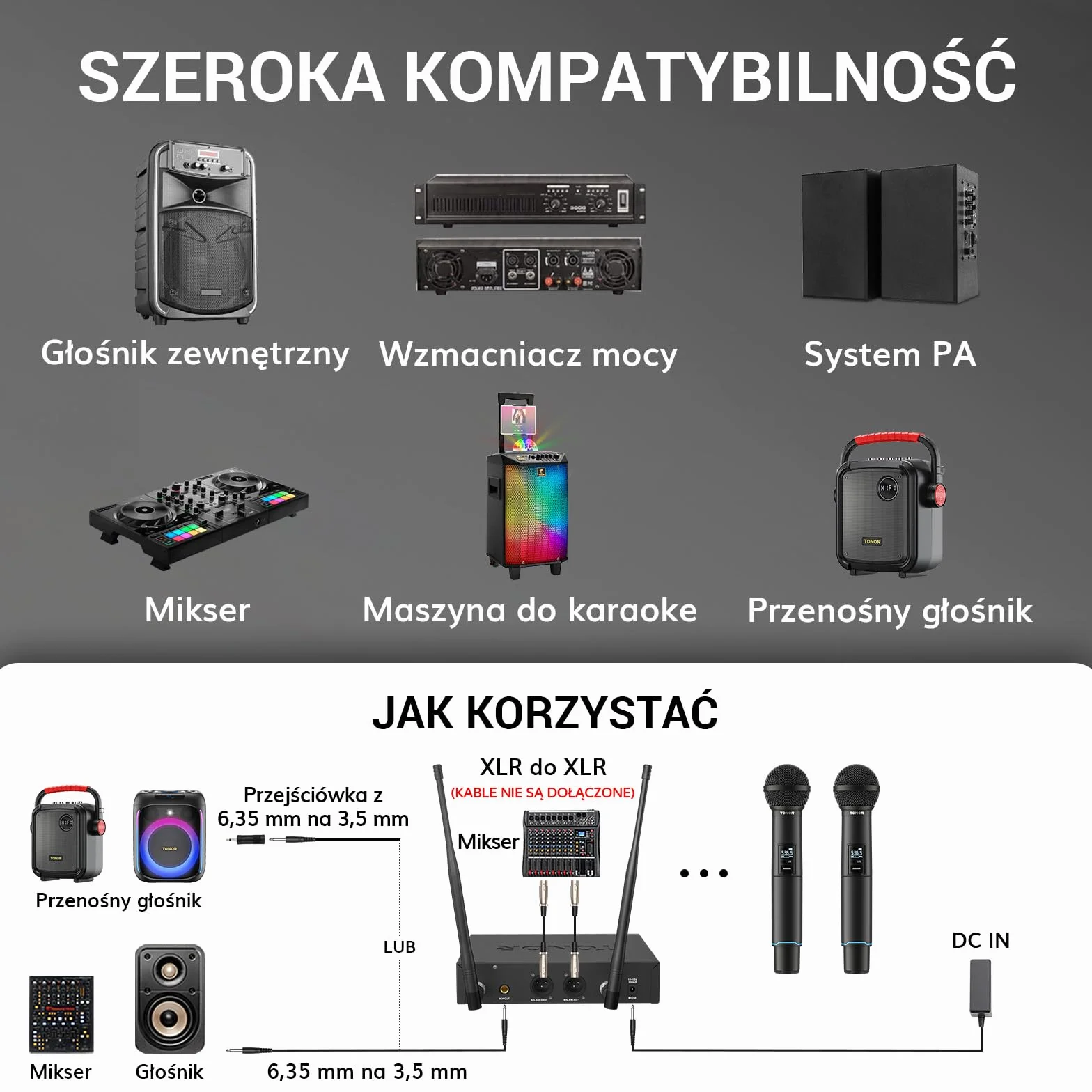 Profesjonalny system mikrofonów bezprzewodowych TONOR, regulacja częstotliwości 100x2 UHF, automatyczne skanowanie i parowanie IR, bezprzewodowy mikrofon 100 m do karaoke, śpiewu, na wesele TW750