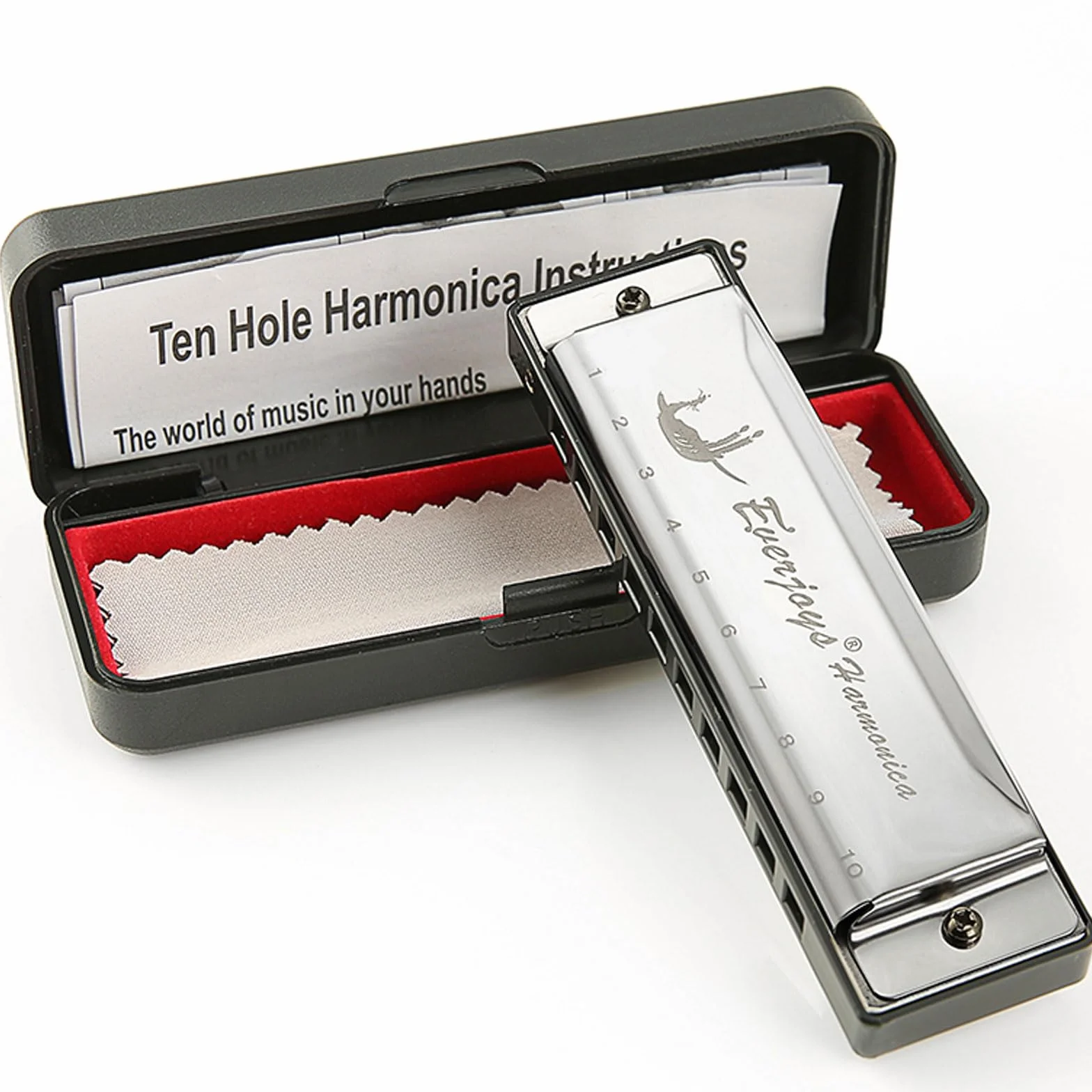 Blues Harp harmonijka ustna z 10 otworami, z etui, ściereczka do polerowania, instrukcja obsługi (może nie być dostępna w języku polskim), dla dorosłych, początkujących i uczniów