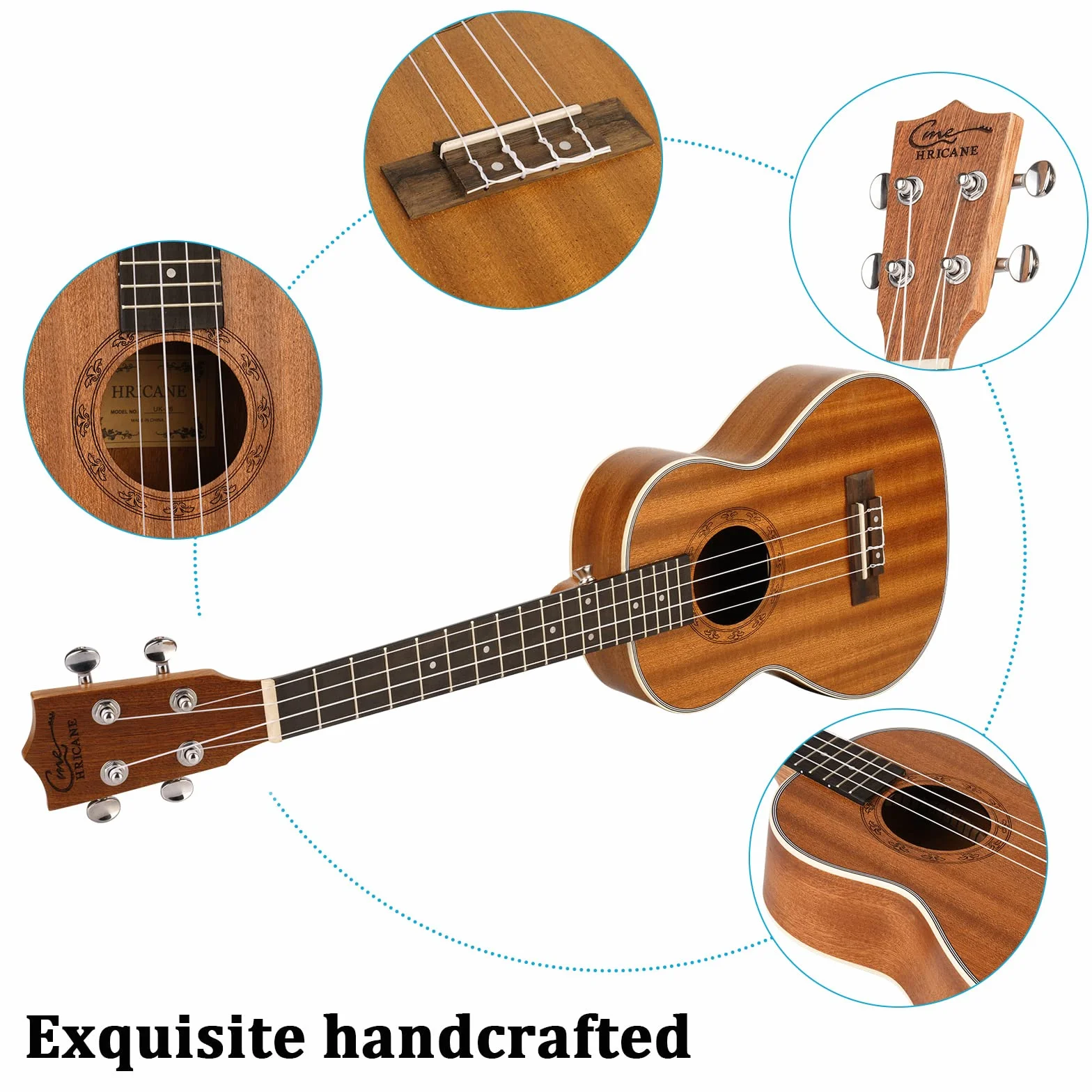Sapele Ukulele sopranowe, zestaw startowy dla dzieci i dorosłych, 50 cm, z torbą, tunerem, nylonowymi strunami, pickiem, paskiem, mała gitara hawajska