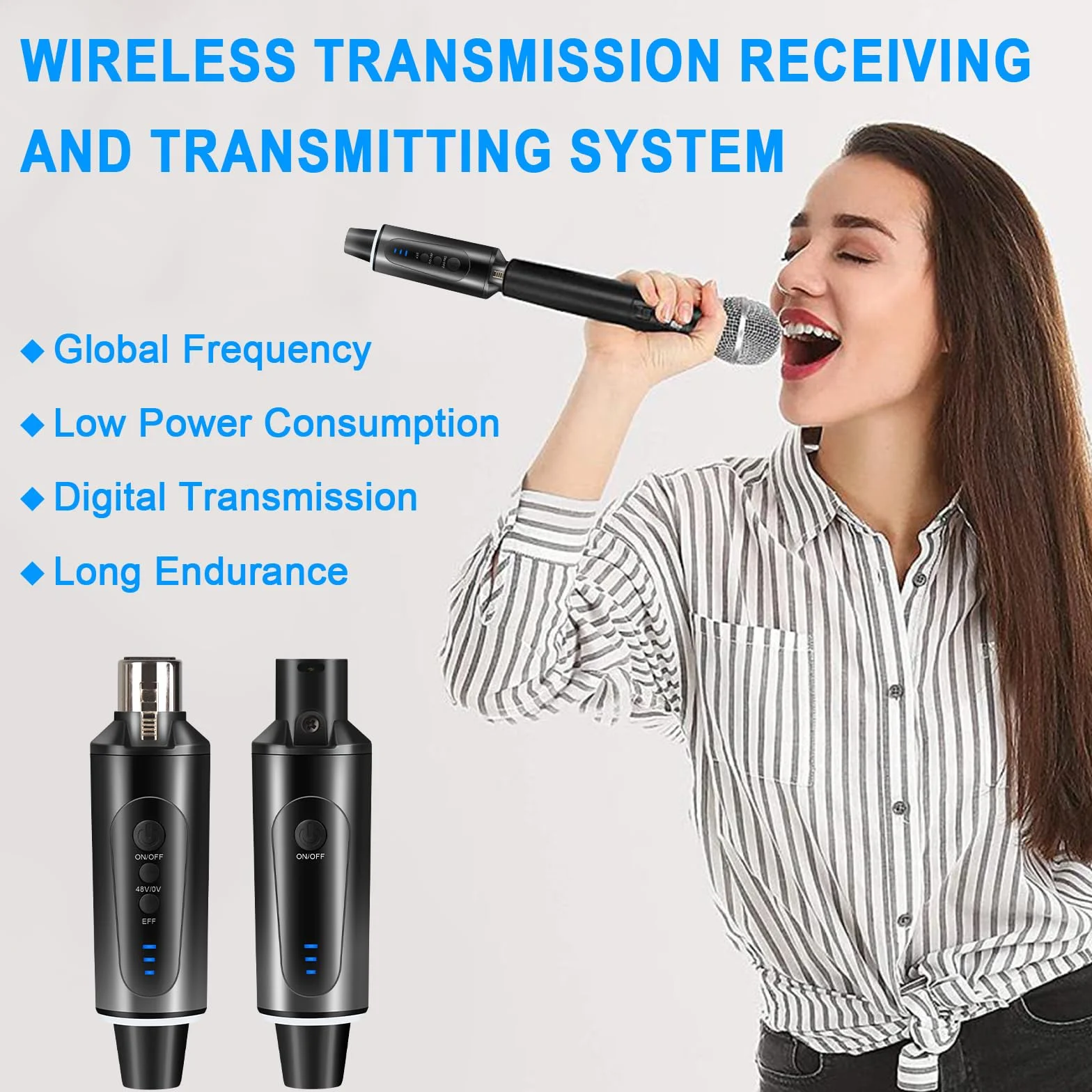 Depusheng System mikrofonu bezprzewodowego S5, bezprzewodowy nadajnik gitarowy, wtyczka XLR, do dynamicznych mikrofonów kondensatorowych 48 V, mikser audio, zasilanie fantomowe 48 V i przełącznik