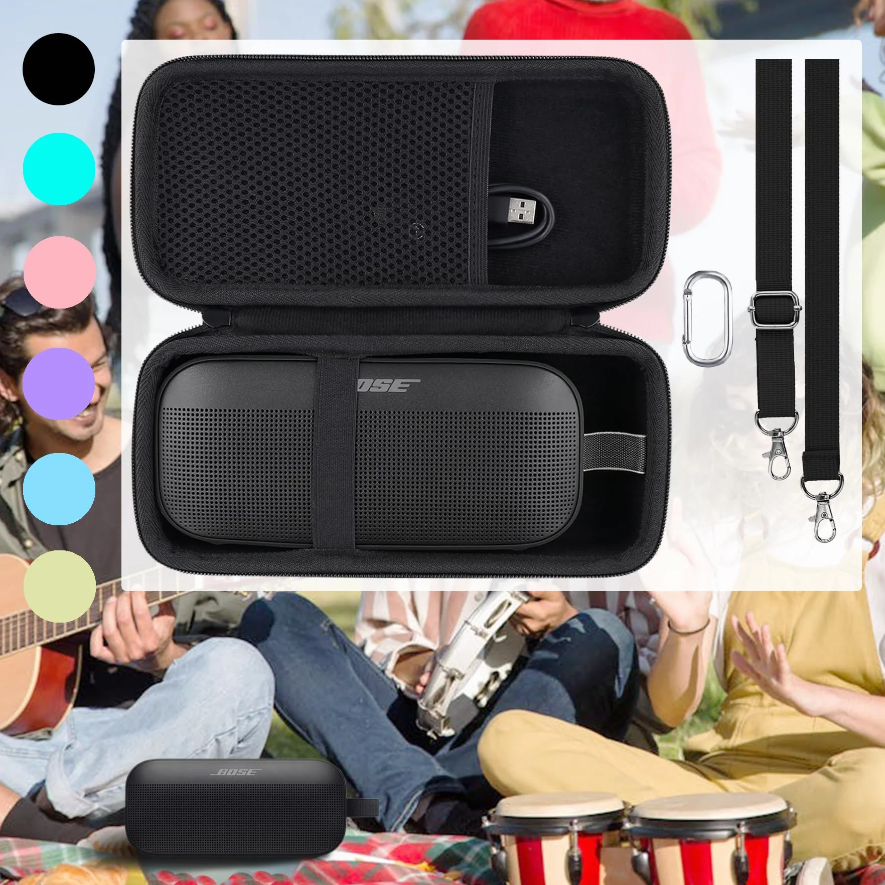 Khanka Twardy futerał kompatybilny z przenośnym głośnikiem Bluetooth Bose SoundLink Flex 2. generacji/Bose SoundLink Flex, kamienny niebieski, tylko etui