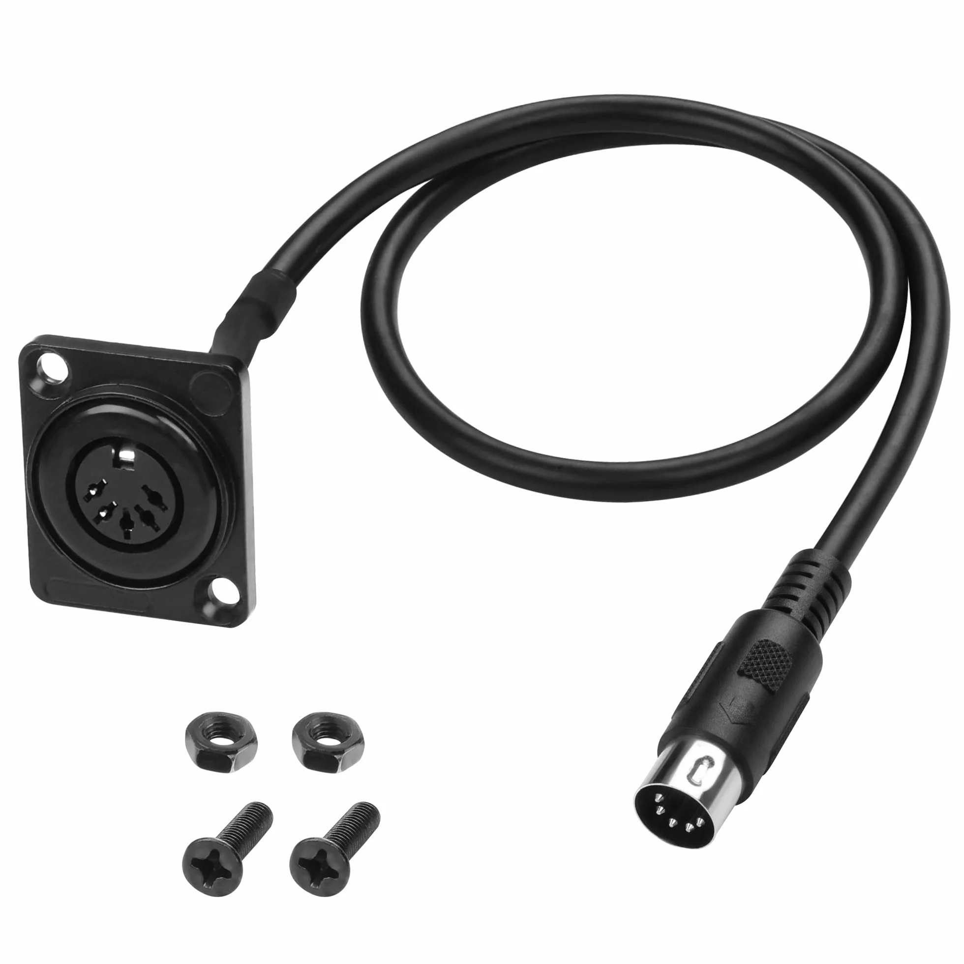 MEIRIYFA MIDI DIN 5-pinowy kabel przedłużający, montaż panelowy typu D, DIN 5PIN wtyczka na gniazdo audio, kabel adaptera do keyboardu, syntezatora, organów, pianina elektrycznego, gitary MIDI - 53 cm