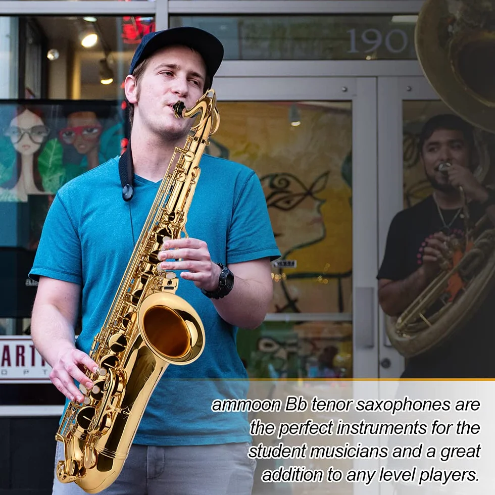Bb saksofon tenorowy mosiężny korpus złoty lakierowany instrument dęty drewniany z futerałem rękawiczkami ściereczka do czyszczenia szczotka saksofonowe paski na szyję