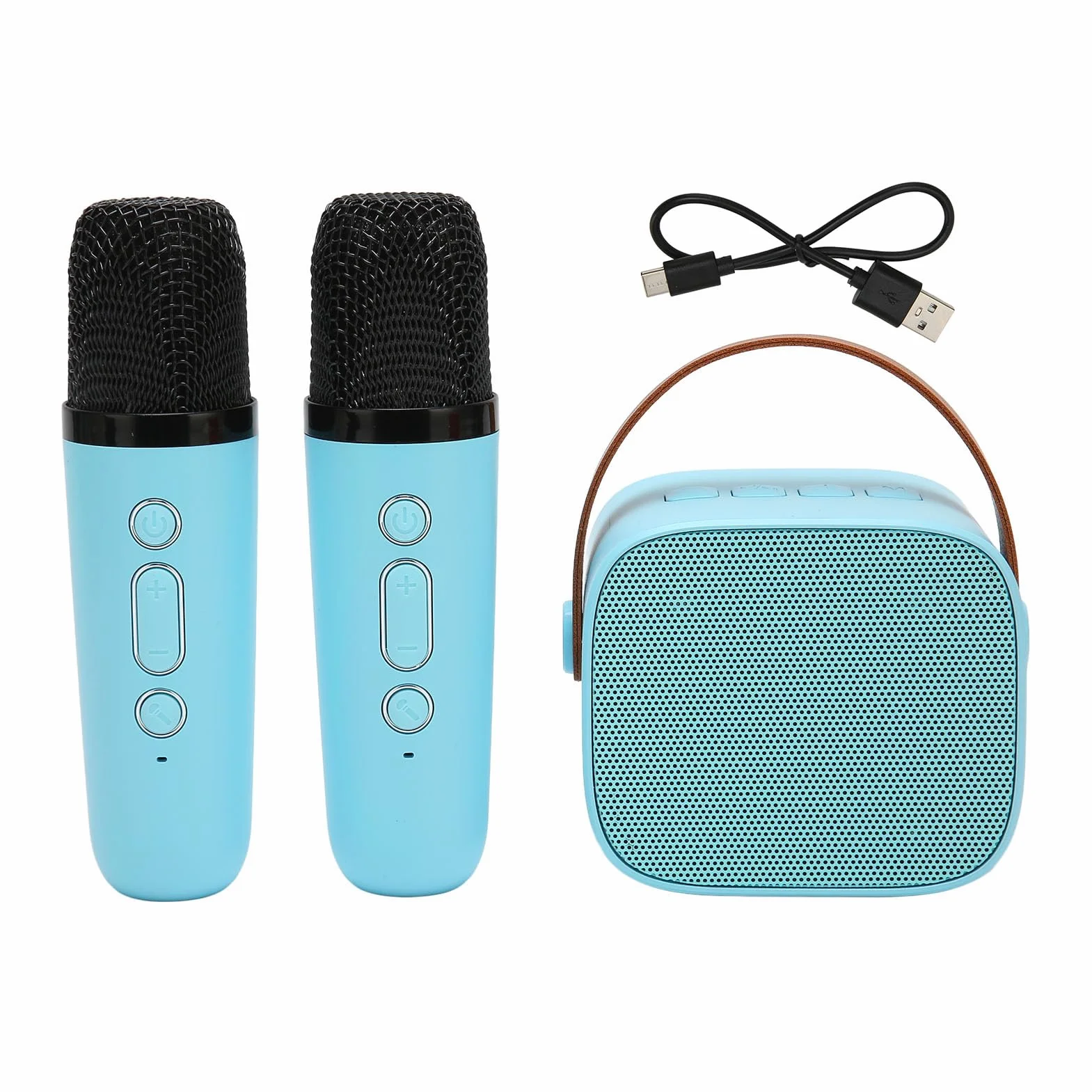 Maszyna do Karaoke, Wielofunkcyjny Dźwięk Stereo Przenośny Głośnik Bluetooth5.3, Mini Maszyna do Karaoke z 2 Mikrofonami Bezprzewodowymi do Domu, Imprezy, KTV (Niebieski)