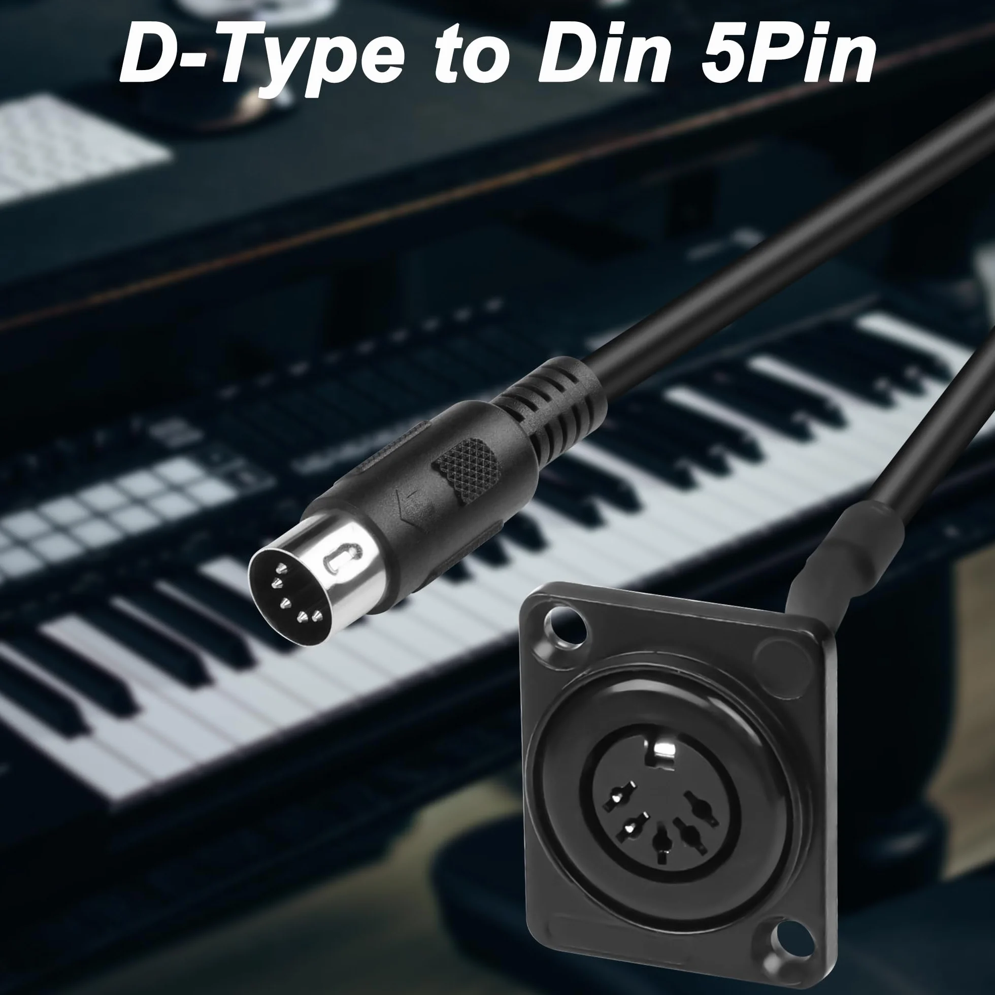 MEIRIYFA MIDI DIN 5-pinowy kabel przedłużający, montaż panelowy typu D, DIN 5PIN wtyczka na gniazdo audio, kabel adaptera do keyboardu, syntezatora, organów, pianina elektrycznego, gitary MIDI - 53 cm