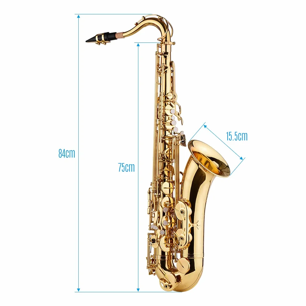 Bb saksofon tenorowy mosiężny korpus złoty lakierowany instrument dęty drewniany z futerałem rękawiczkami ściereczka do czyszczenia szczotka saksofonowe paski na szyję