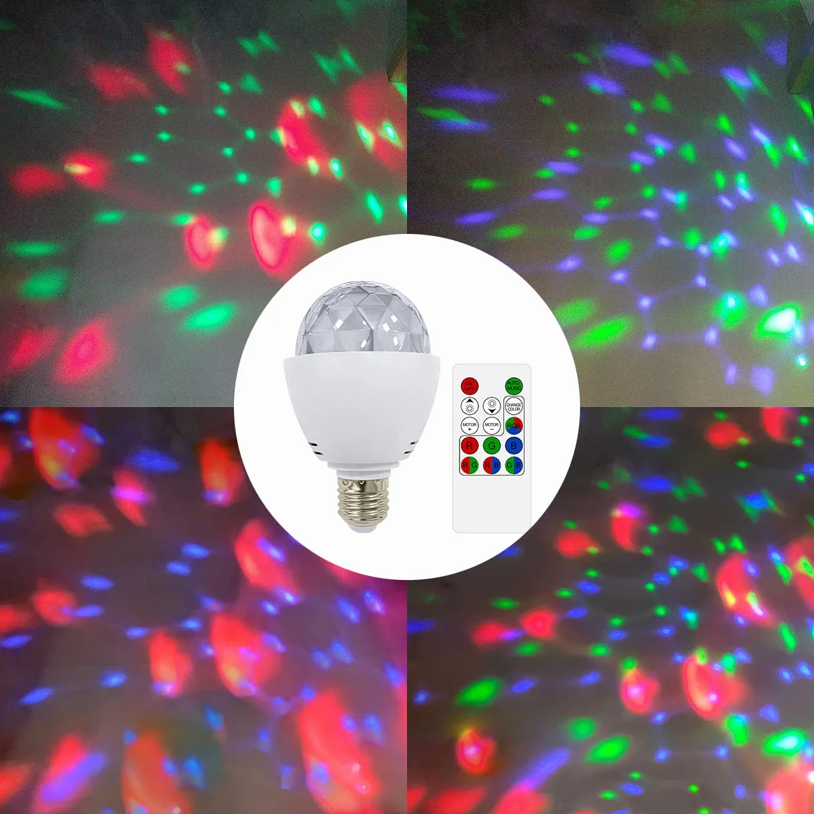 Żarówka dyskotekowa, E27, kryształowa kula, obracająca się żarówka LED RGB, oświetlenie sceniczne, oświetlenie imprezowe z pilotem zdalnego sterowania, do baru, pubu, klubu DJ, na wesele