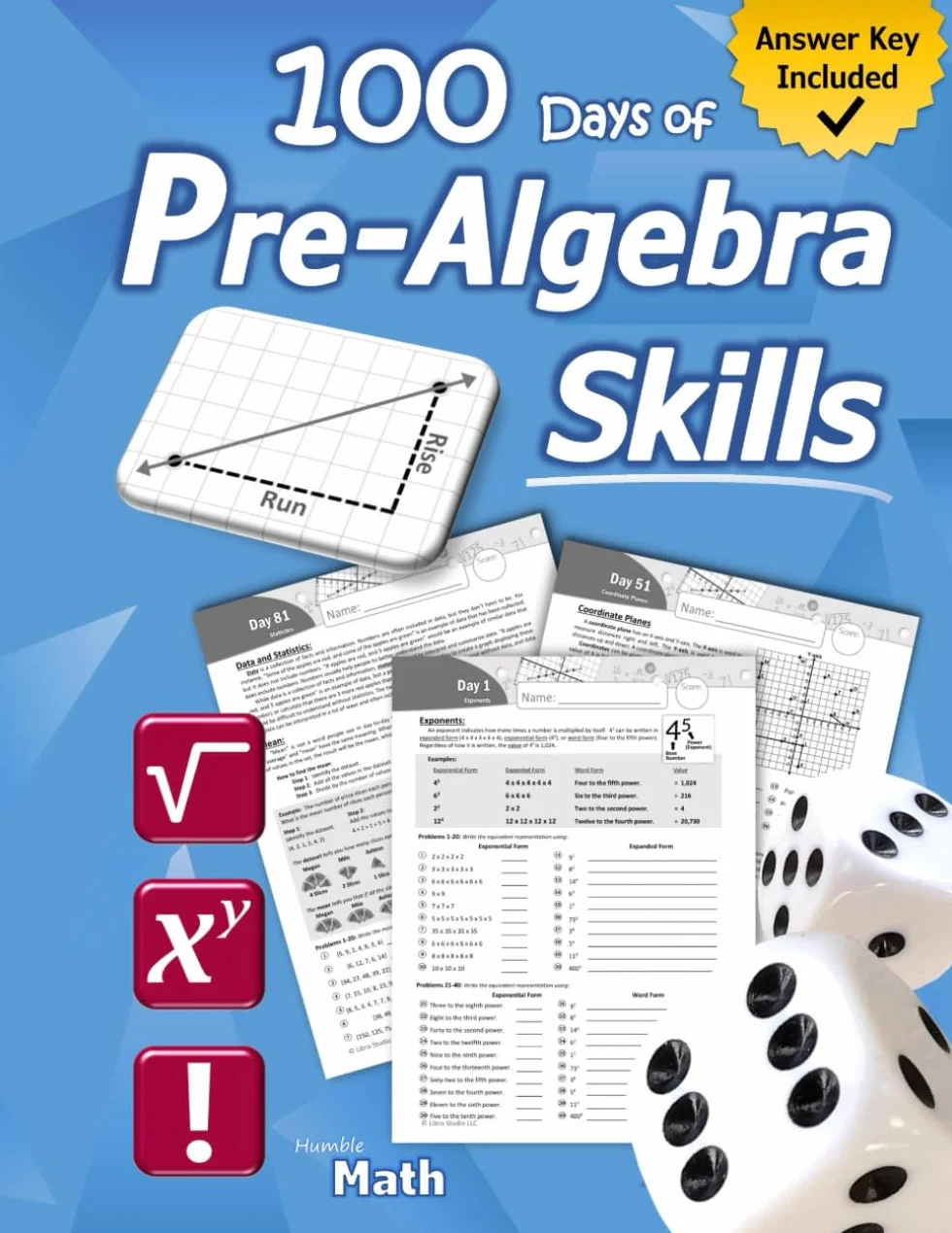 Pre-Algebra Skills: (Grades 6-8) Middle School Math Workbook (Prealgebra: Exponents, Roots, Ratios, Proportions, Negative Numbers, Coordinate Planes, ... & Statistics) – Ages 11-15 (With Answer Key)