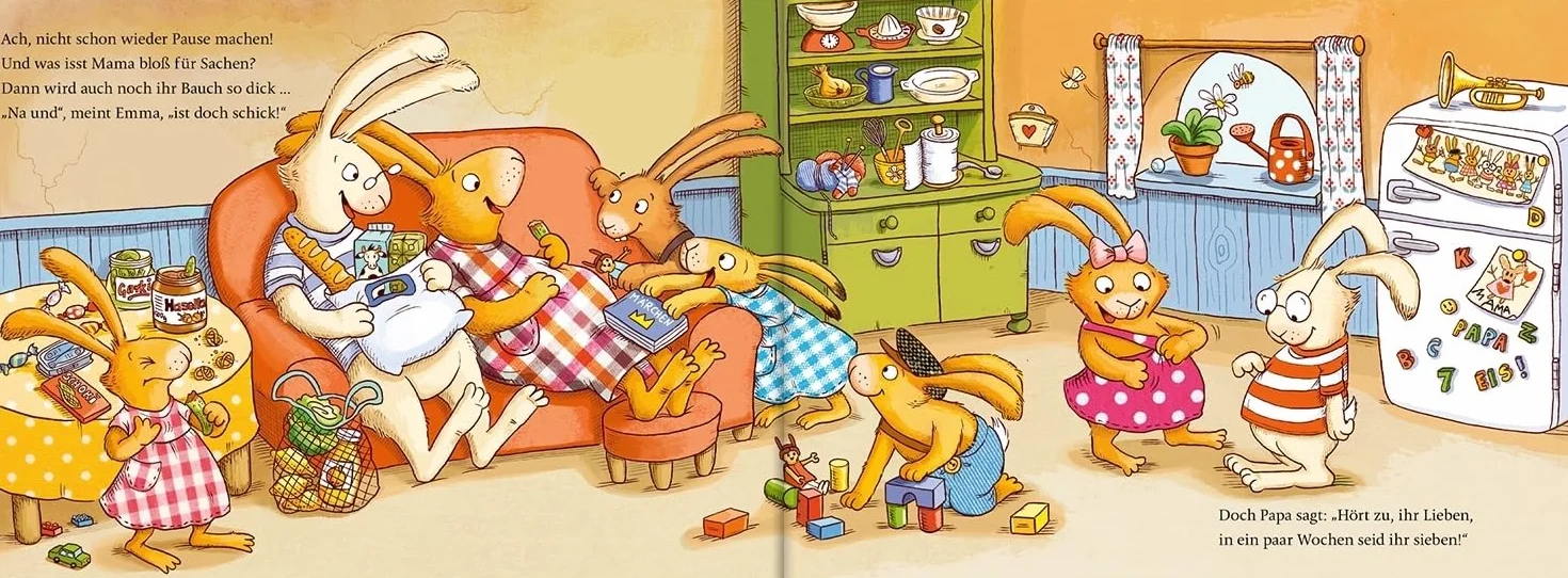 Wenn die kleinen Hasen um Häschen Nummer sieben rasen: Süßes Pappbilderbuch über die Geburt eines neuen Hasen-Geschwisterchens ab 2 Jahren