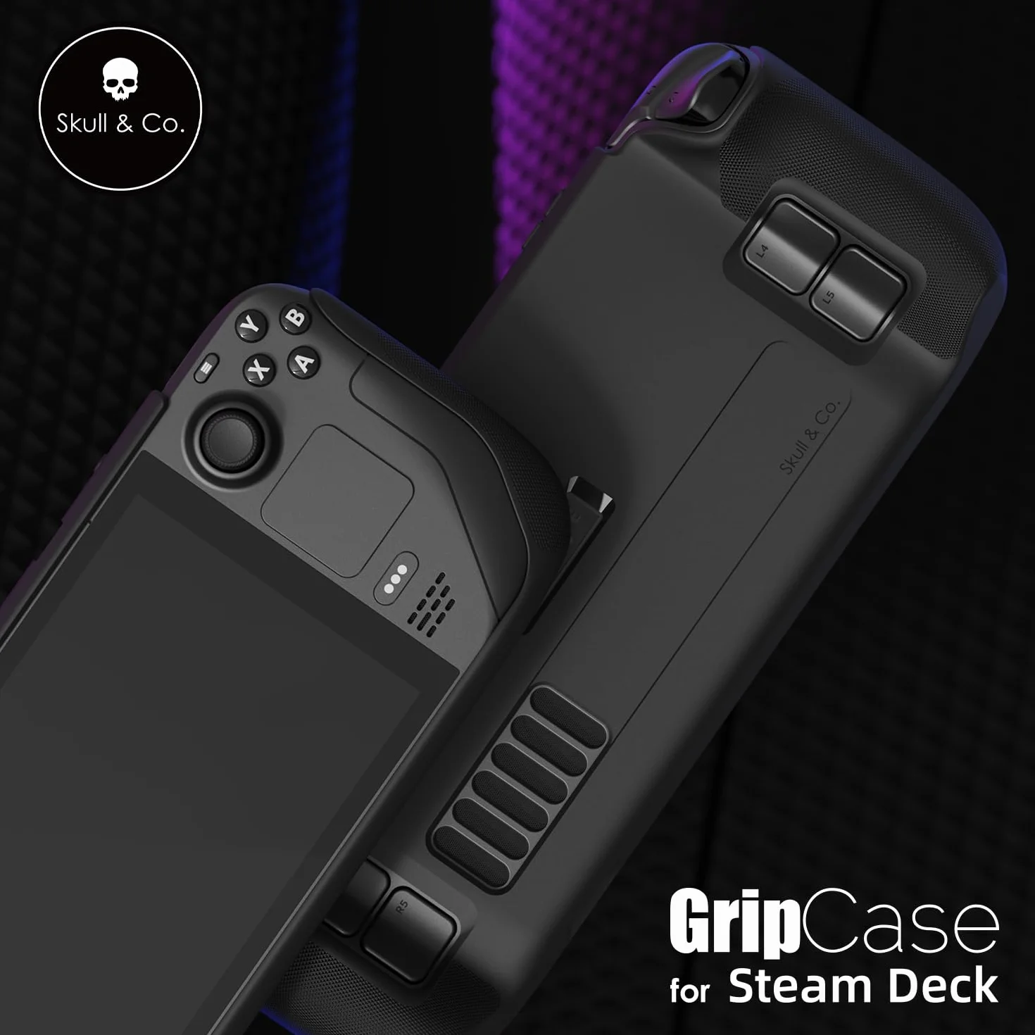 Skull & Co. GripCase SD for Steam Deck and Steam Deck OLED: A Soft Protective Case with Textured Grips Full Protection and Stand, Absorption Non-Slip and Anti-Scratch Cover Design - Coyote Gray