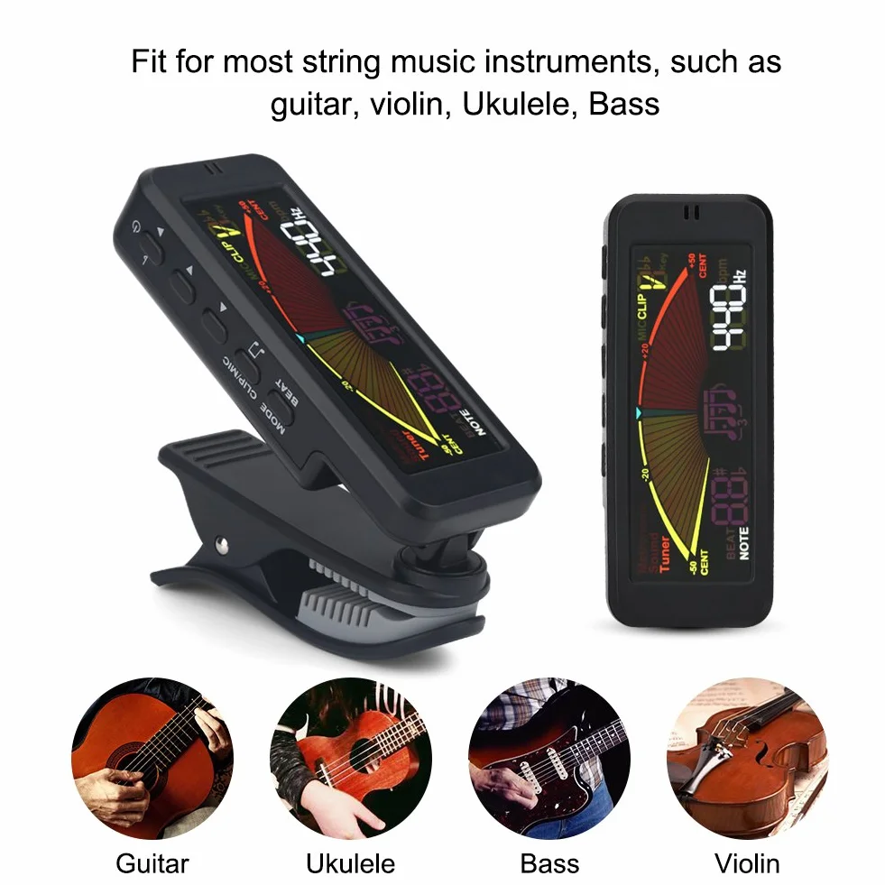 Tunery do gitary, FMT-209 Clip-On cyfrowy duży tuner LCD do gitary chromatycznej basowej ukulele skrzypce