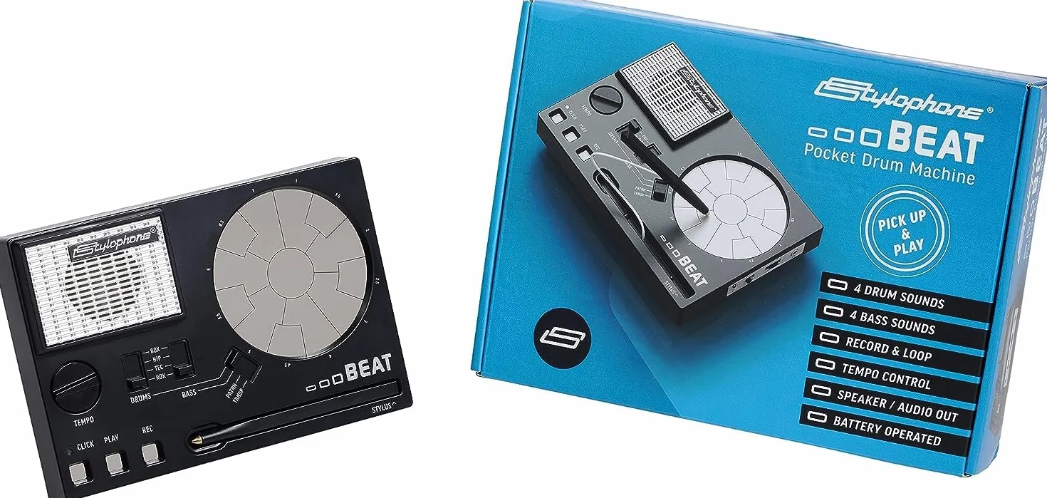 Stylophone Beat - kompaktowa maszyna perkusyjna z rysikiem | 4 zestawy perkusyjne i 4 dźwięki basowe | Rhythm Machine Beat Maker | Drum Loop Machine